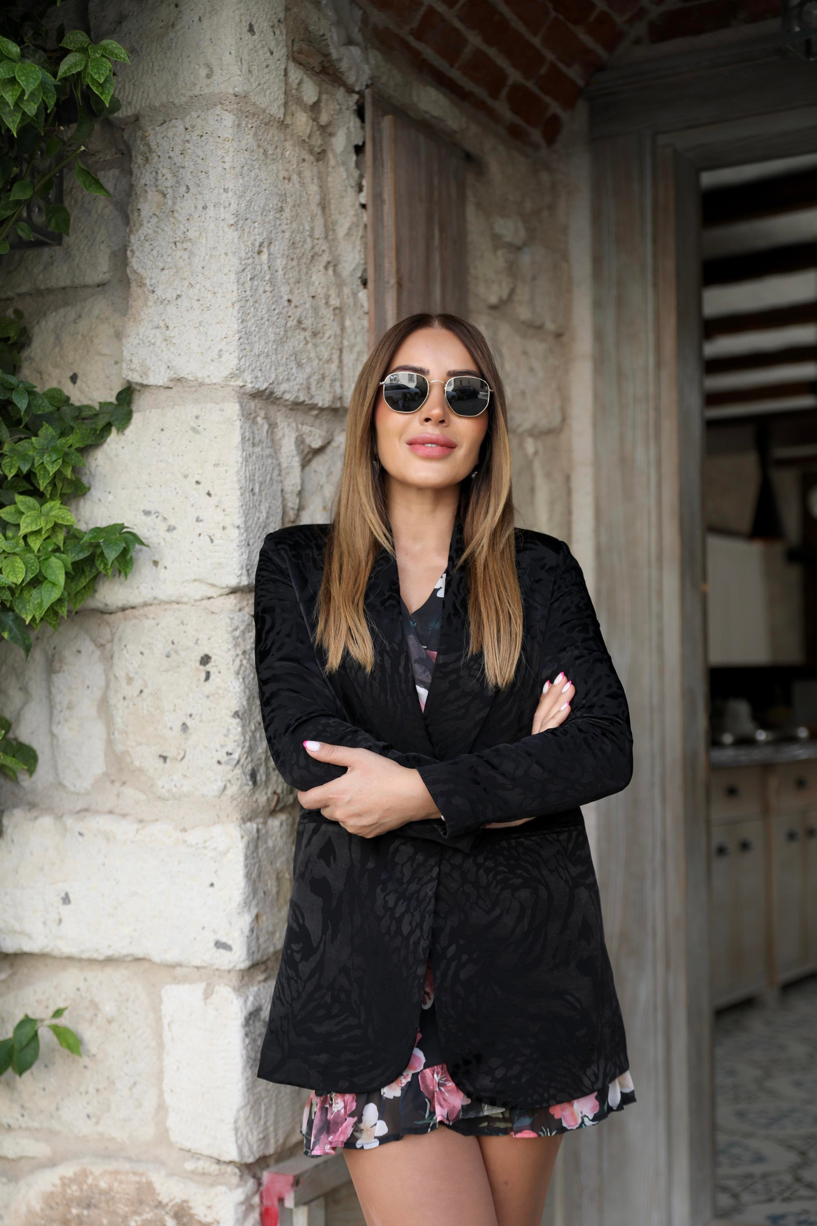 Siyah Jakarlı Blazer Ceket