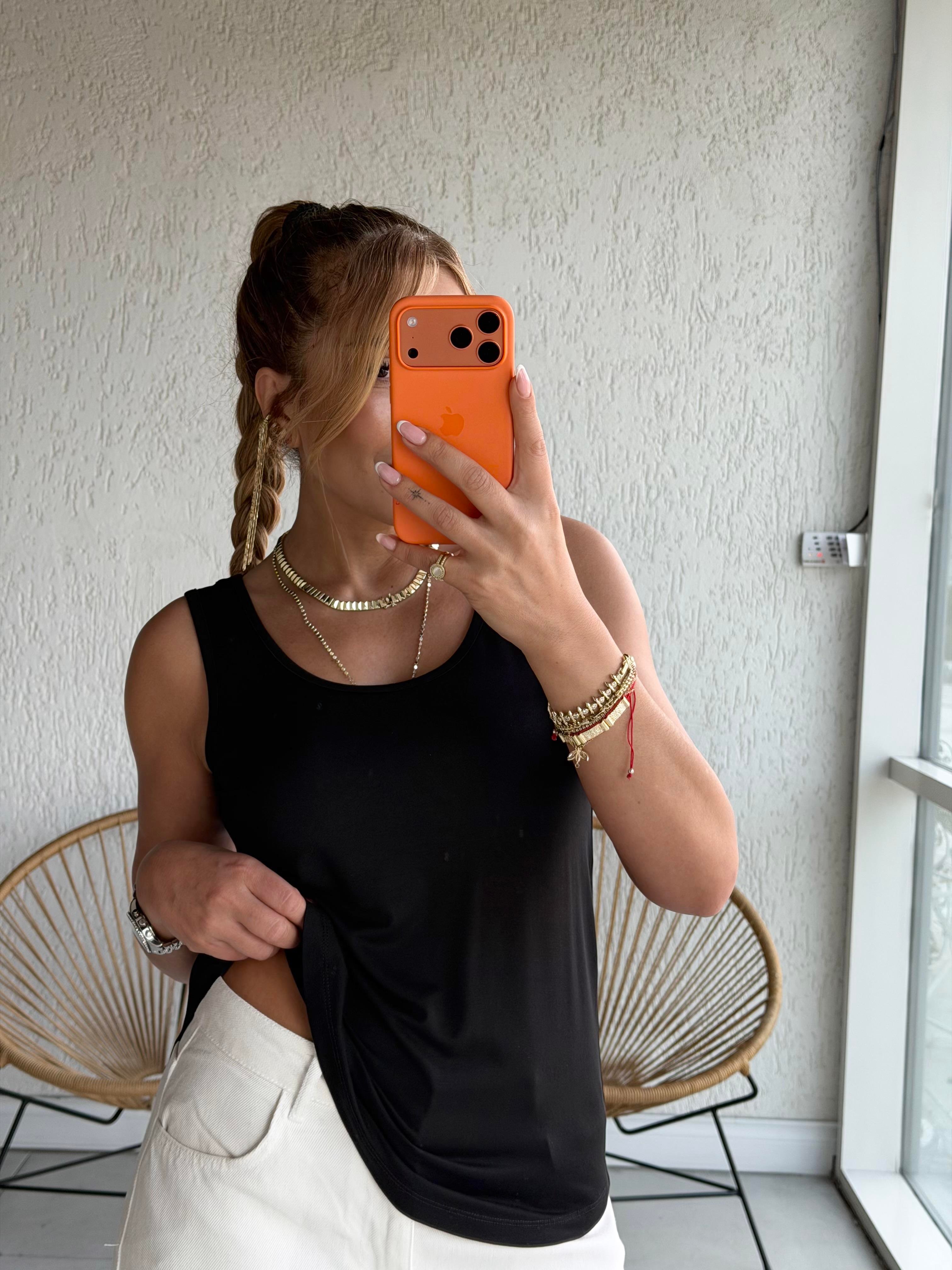 Siyah Kalın Askılı Atlet Bluz