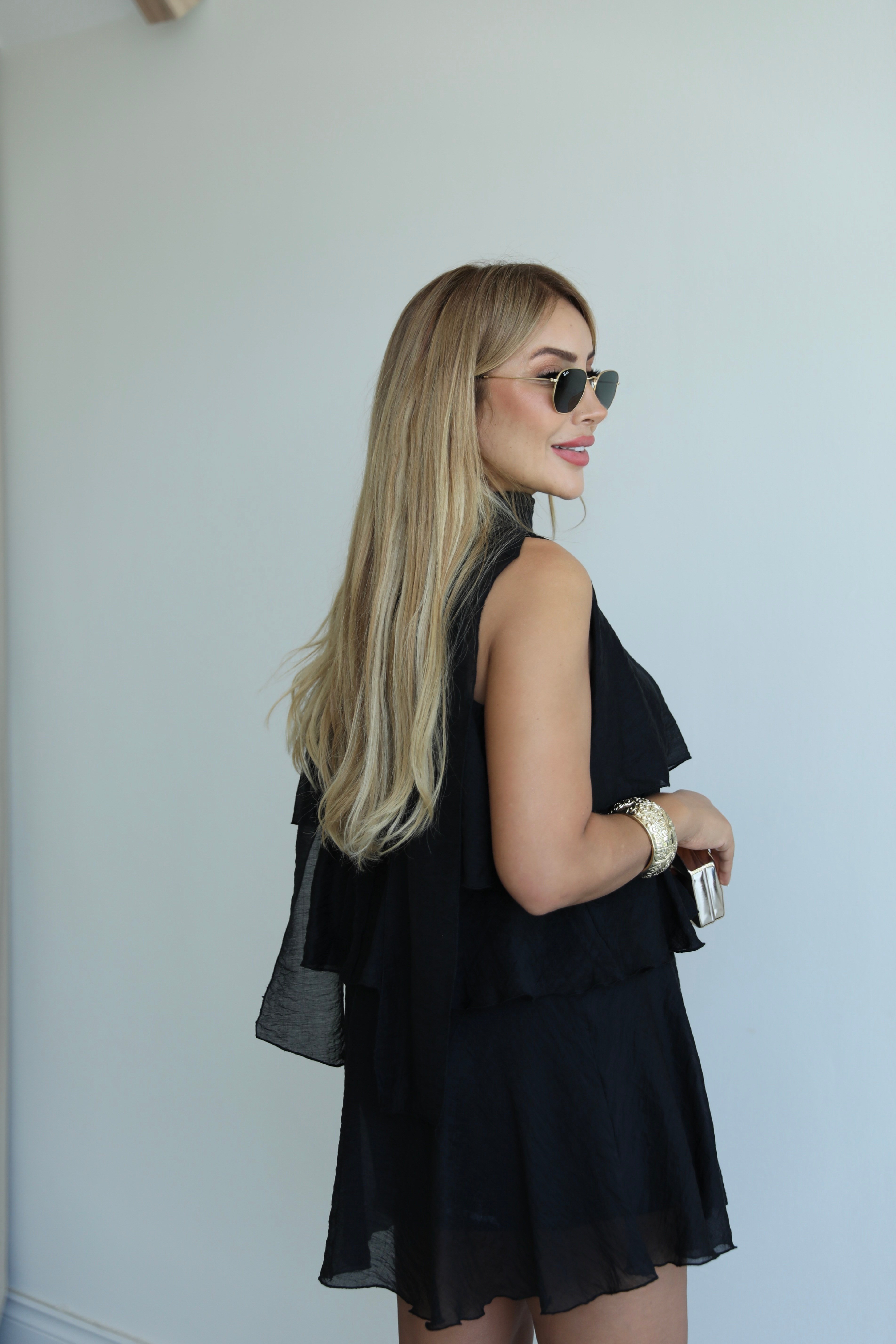 Siyah Katlı Mini Elbise 
