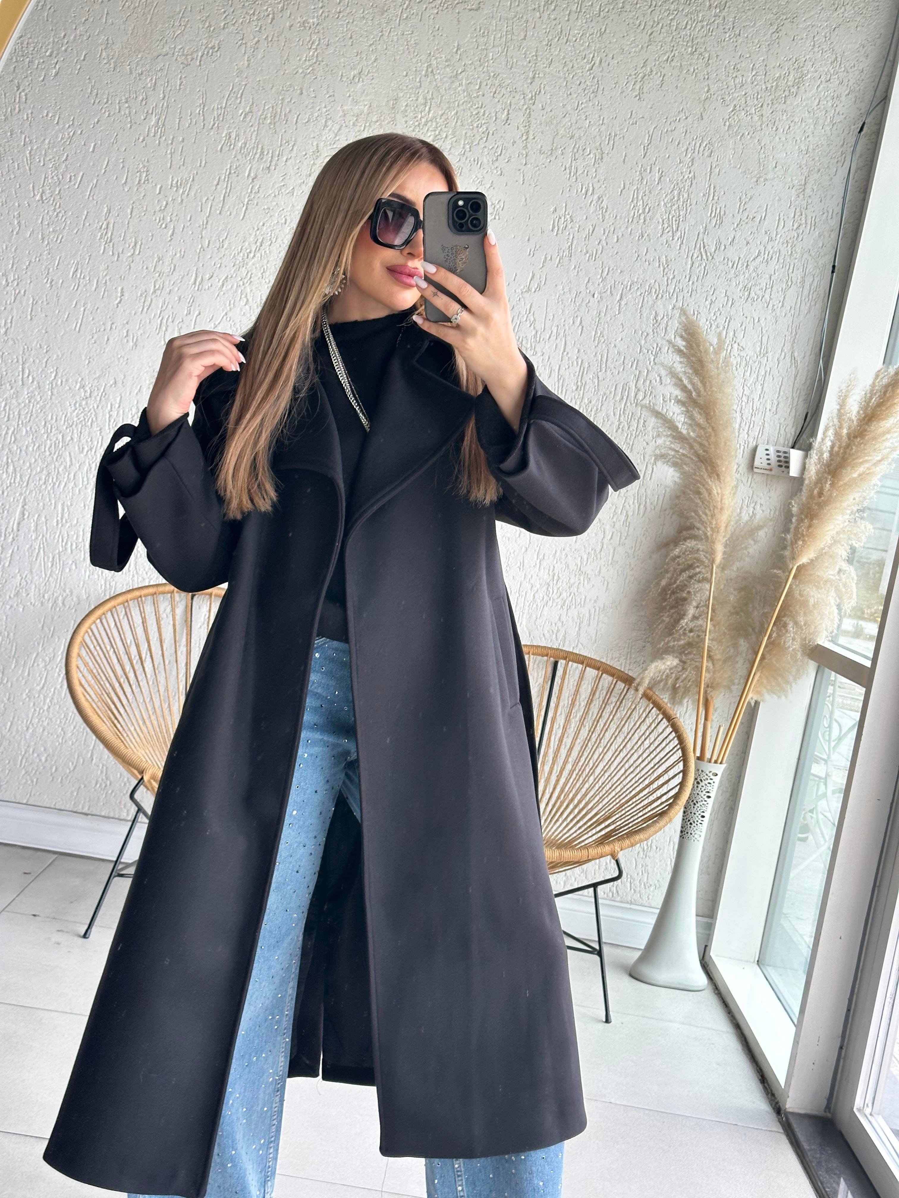 Siyah Kol Kemer Detay Oversize Kaban