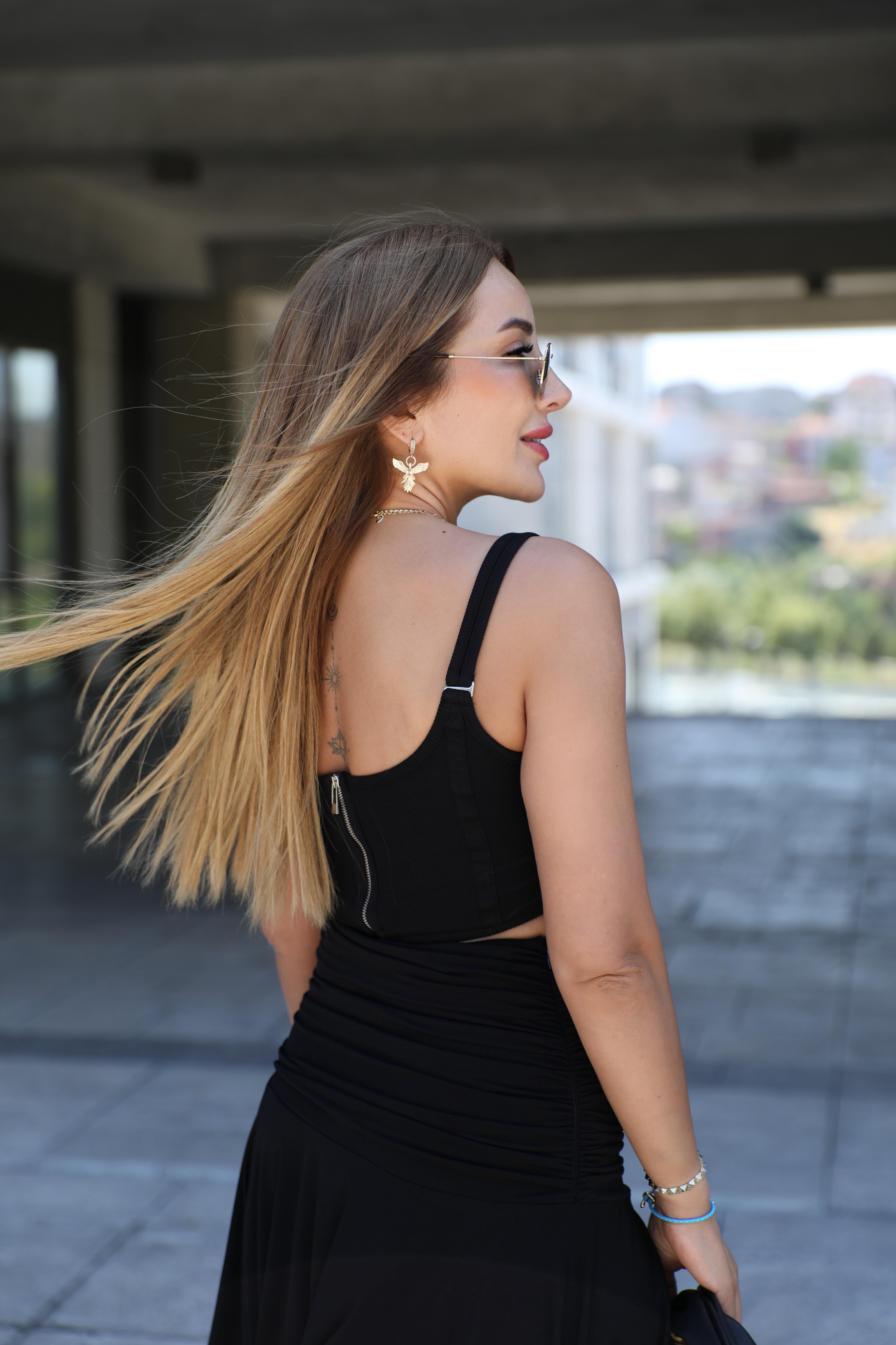 Siyah Korseli Crop Top