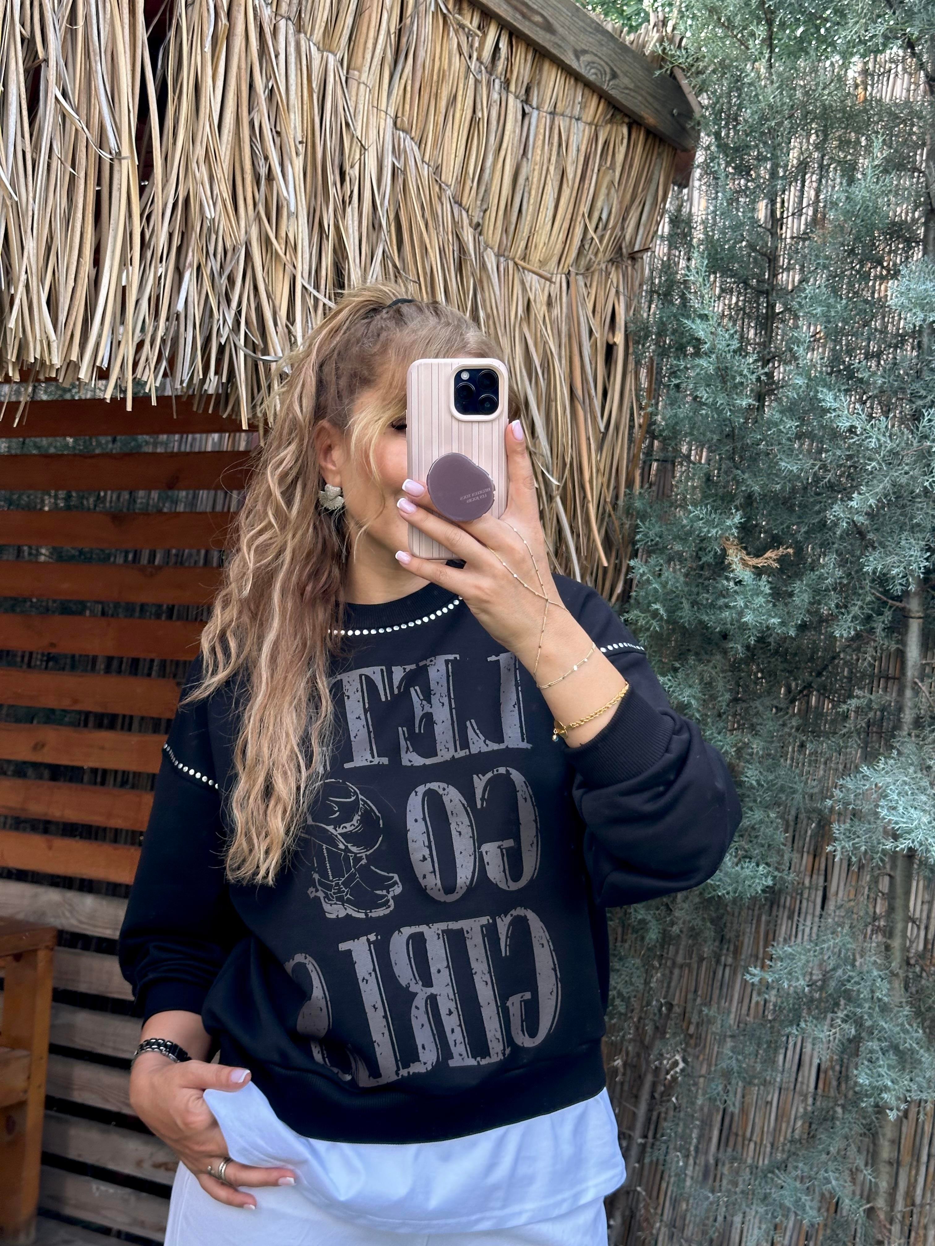 Siyah Lets Basic Detay Sweat