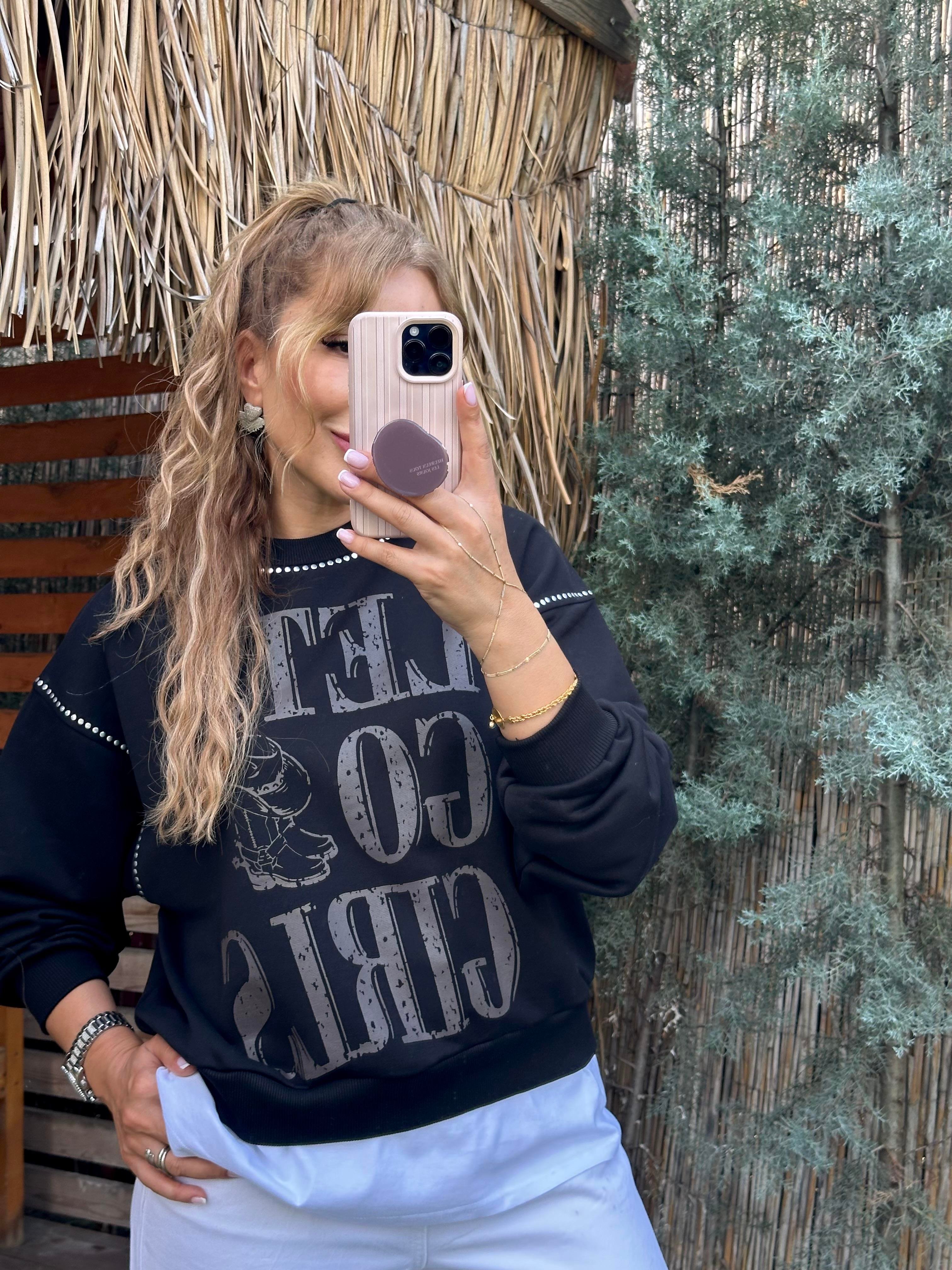 Siyah Lets Basic Detay Sweat