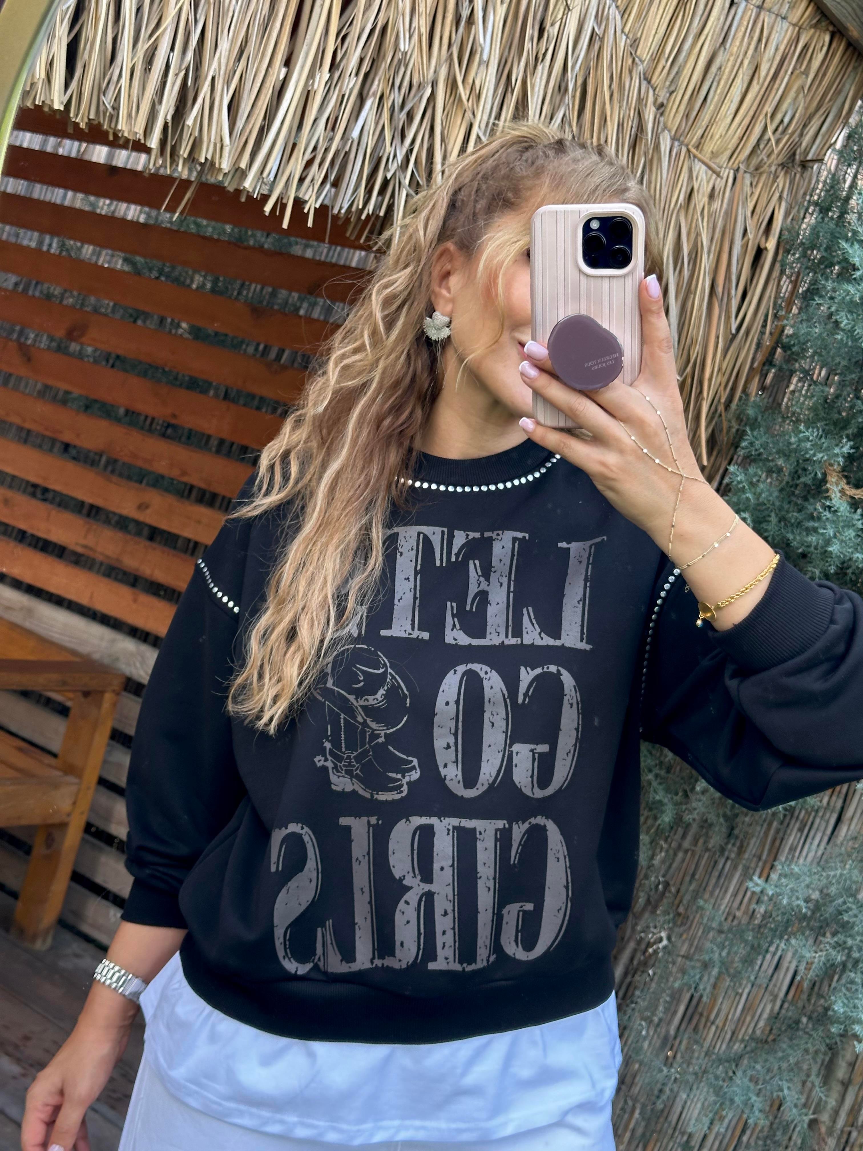 Siyah Lets Basic Detay Sweat