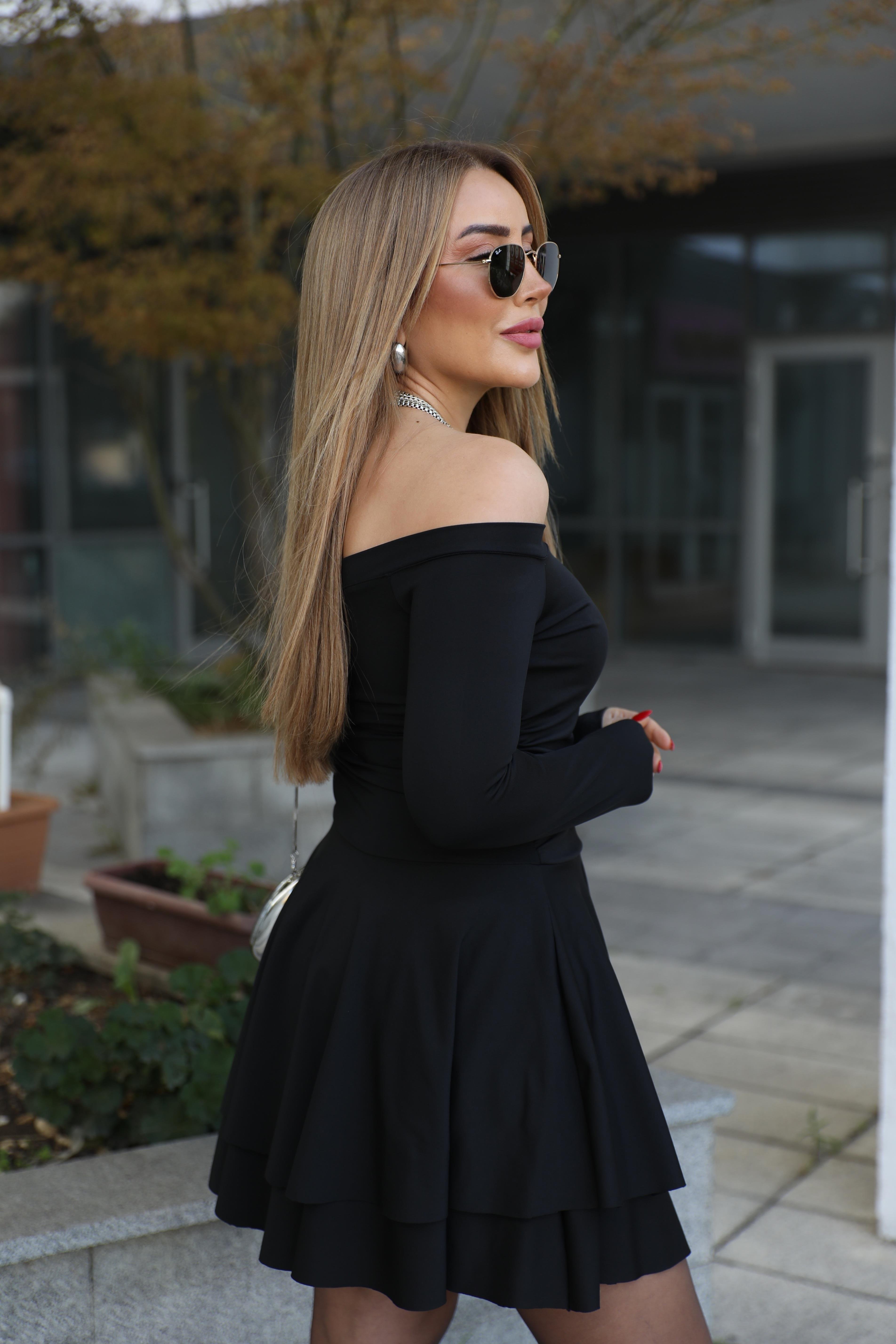 Siyah Madonna Katlı Elbise 