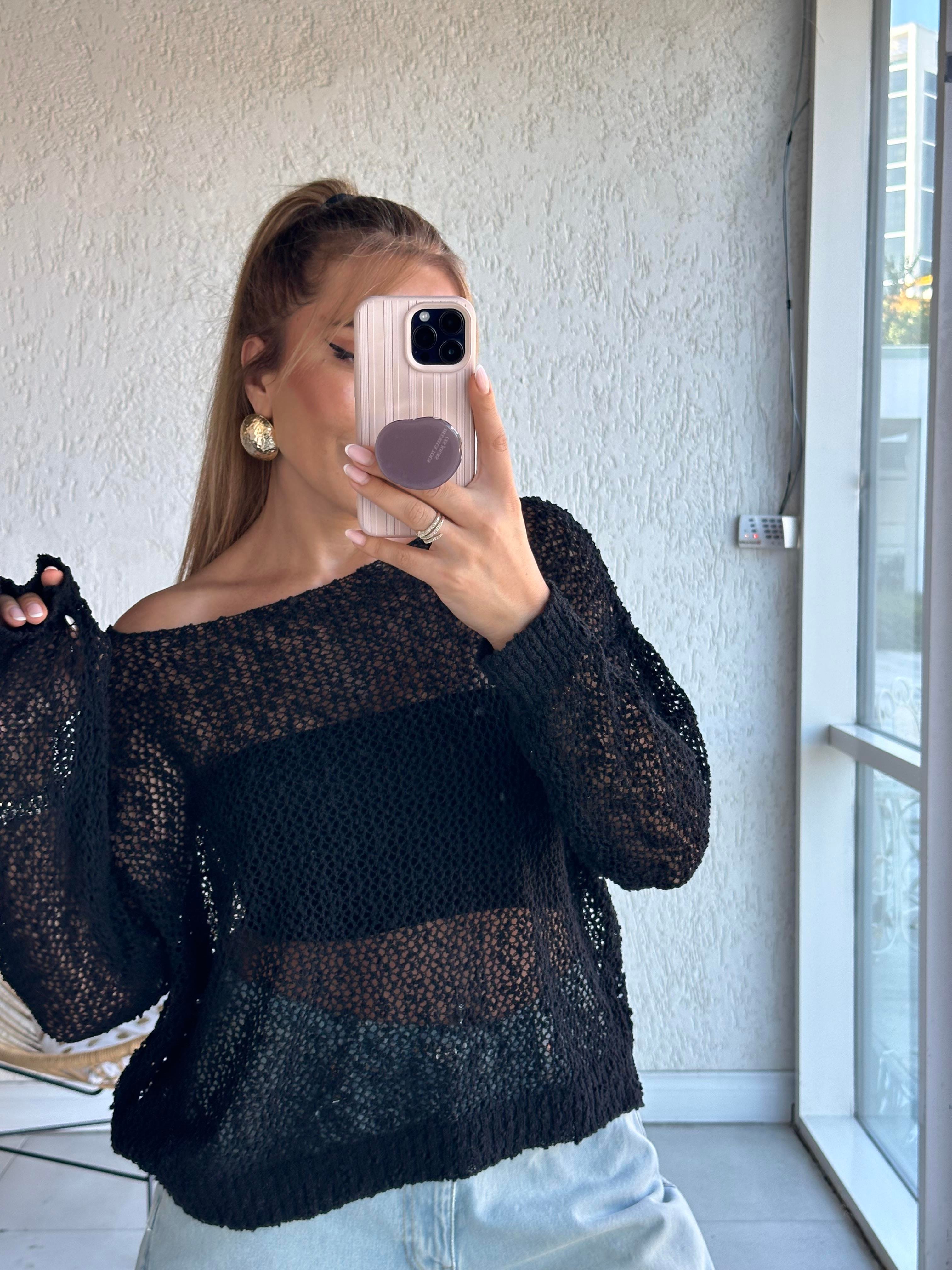 Siyah Merserize Triko Bluz