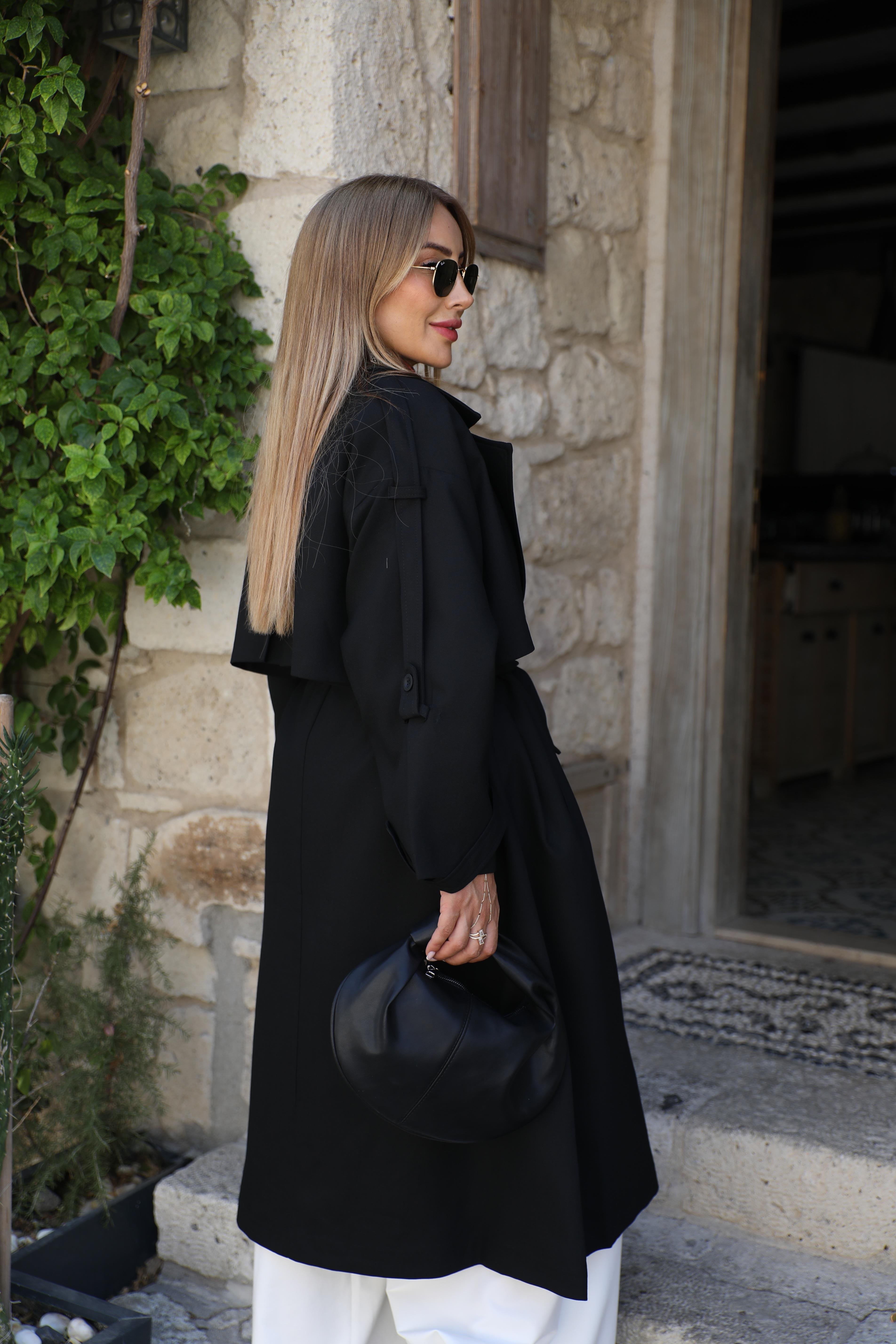 Siyah Oversize Trençkot 