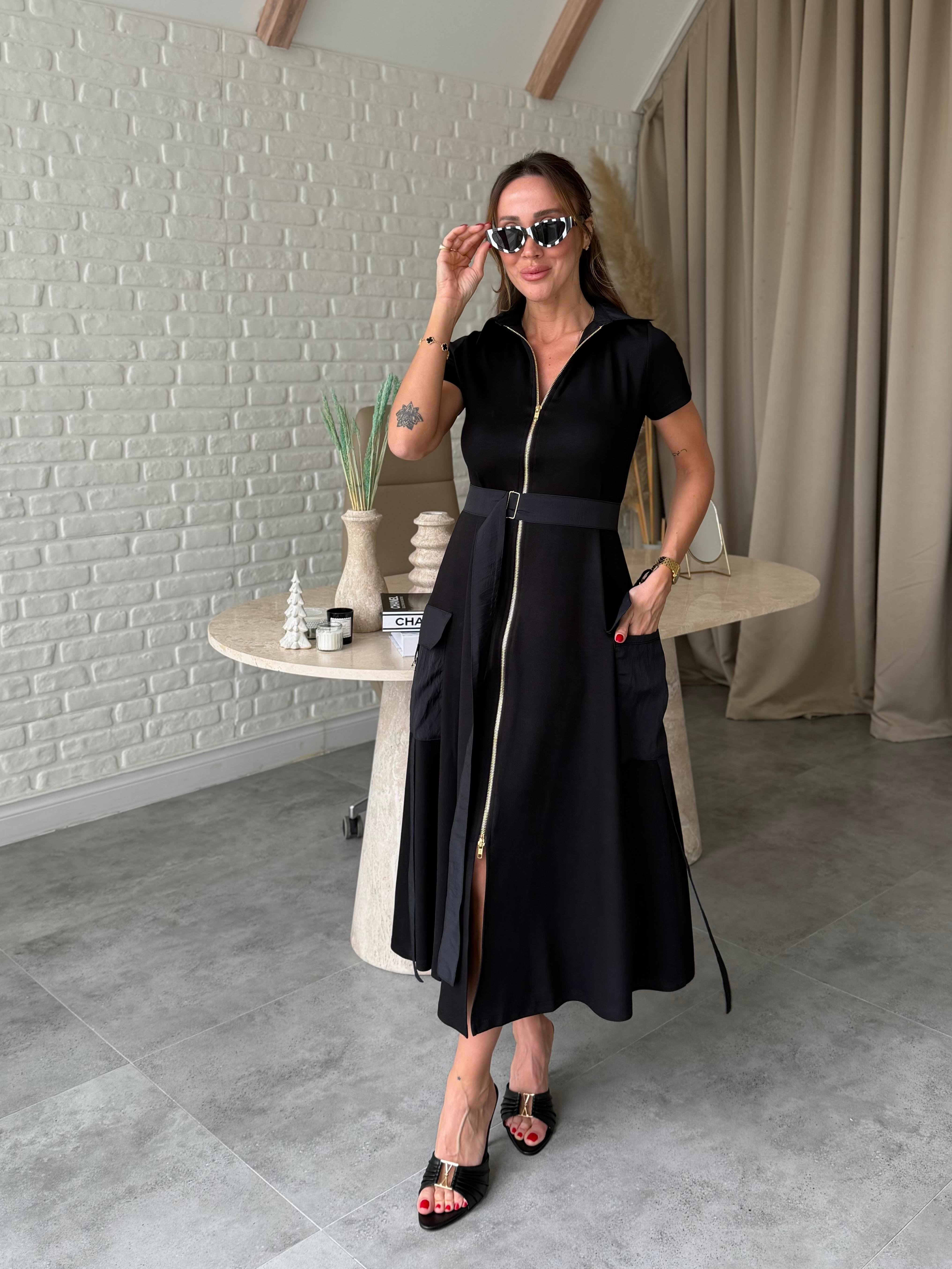 Siyah Paraşüt Cepli Modal Elbise