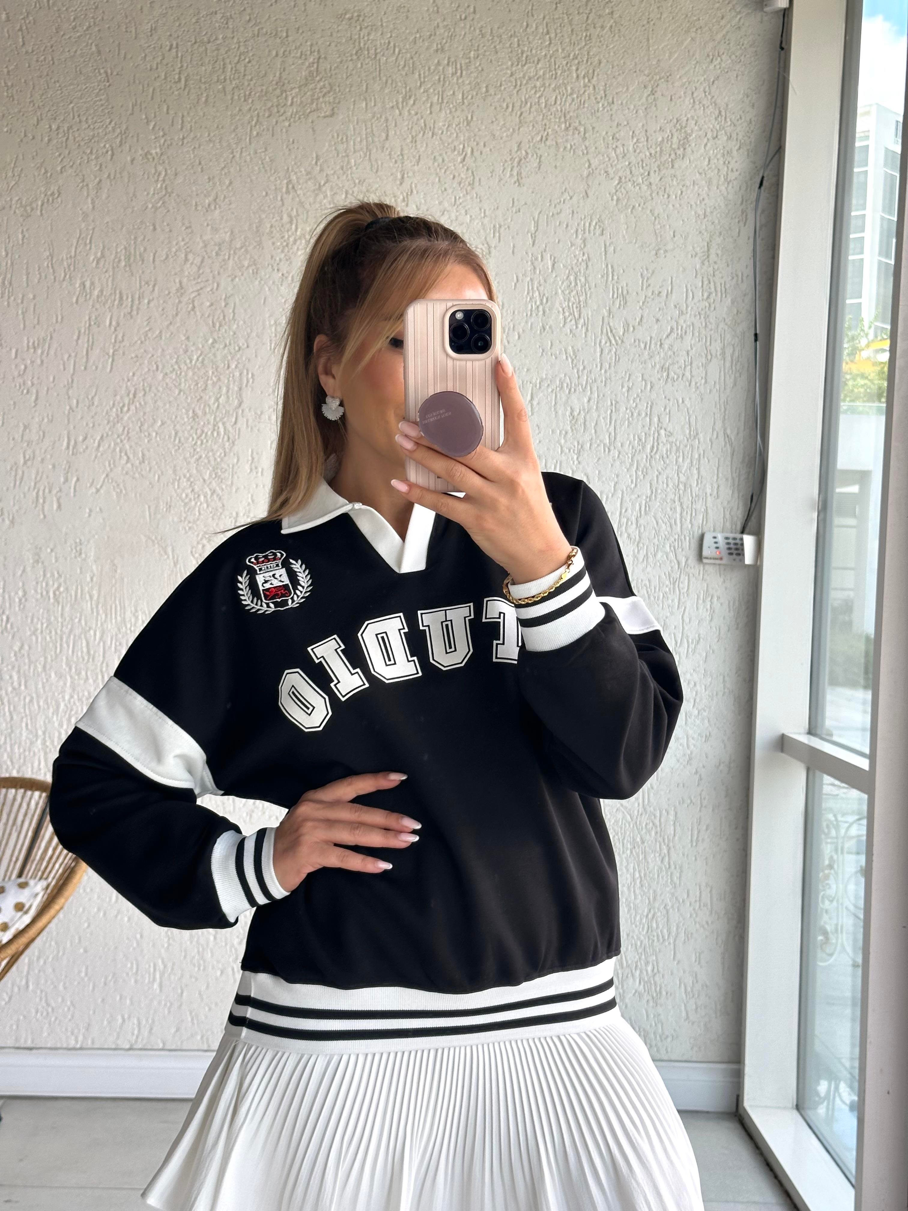 Siyah Polo Yaka Studio Sweat