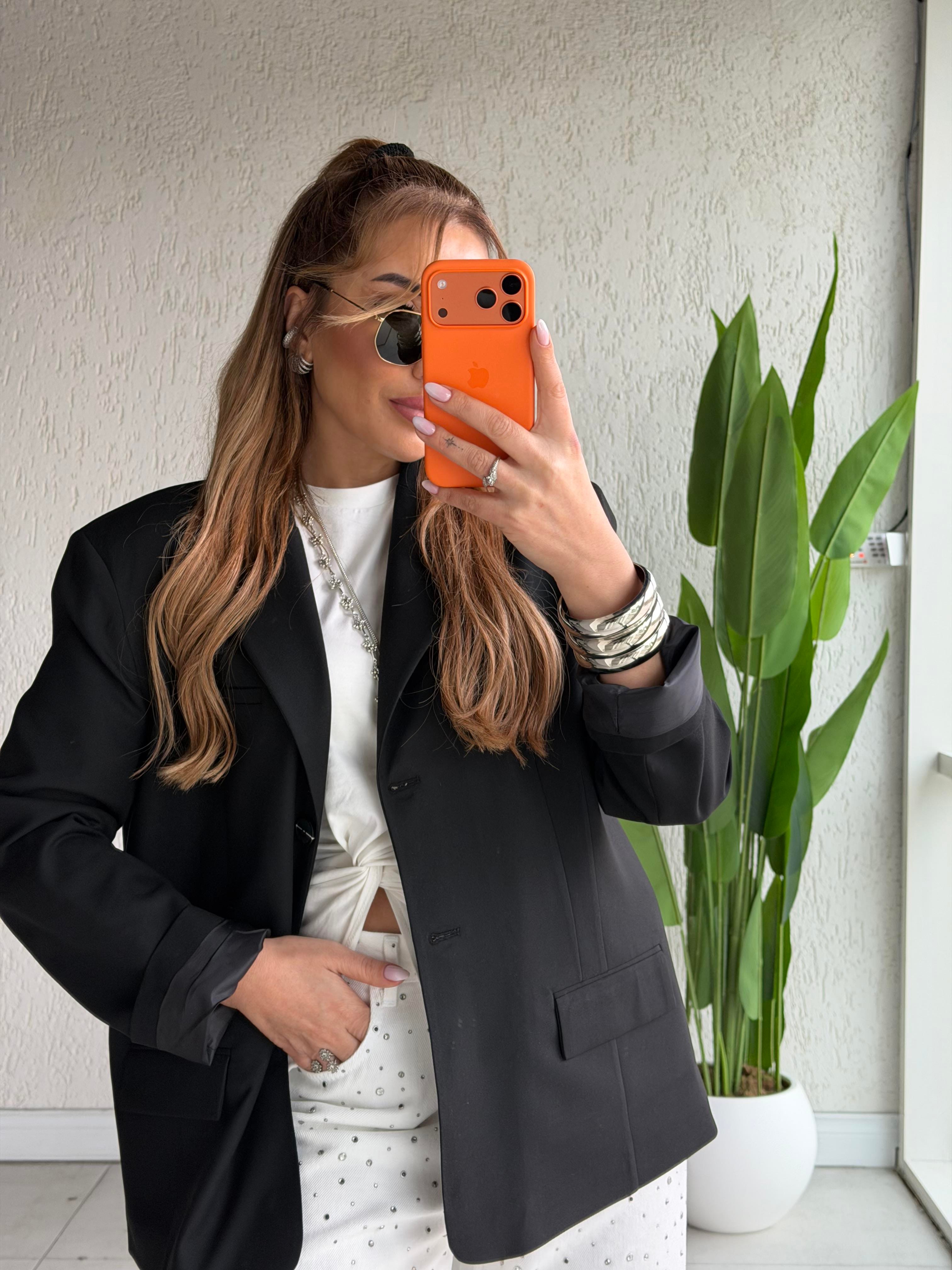 Siyah Premium Çift Düğmeli Blazer Ceket