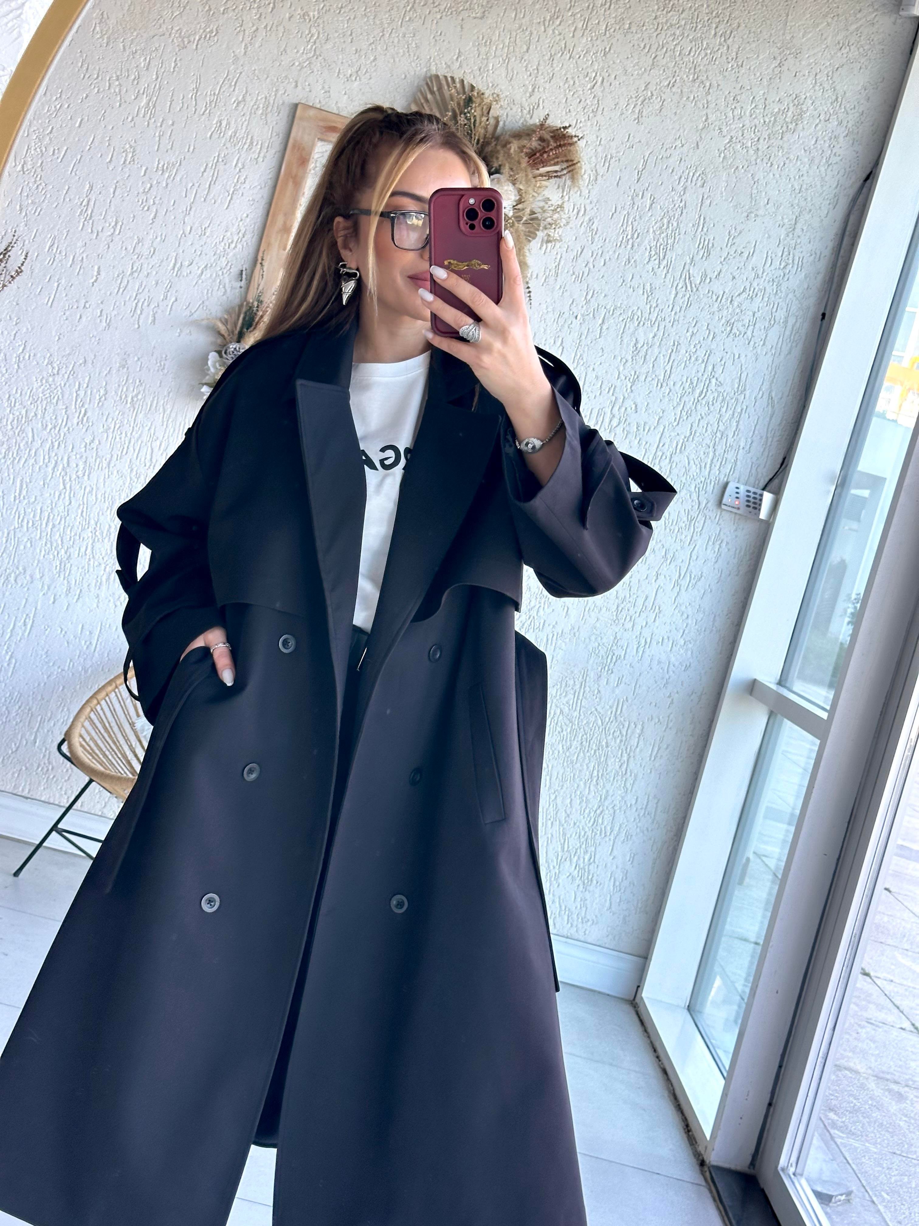 Siyah Premium Salaş Trenç