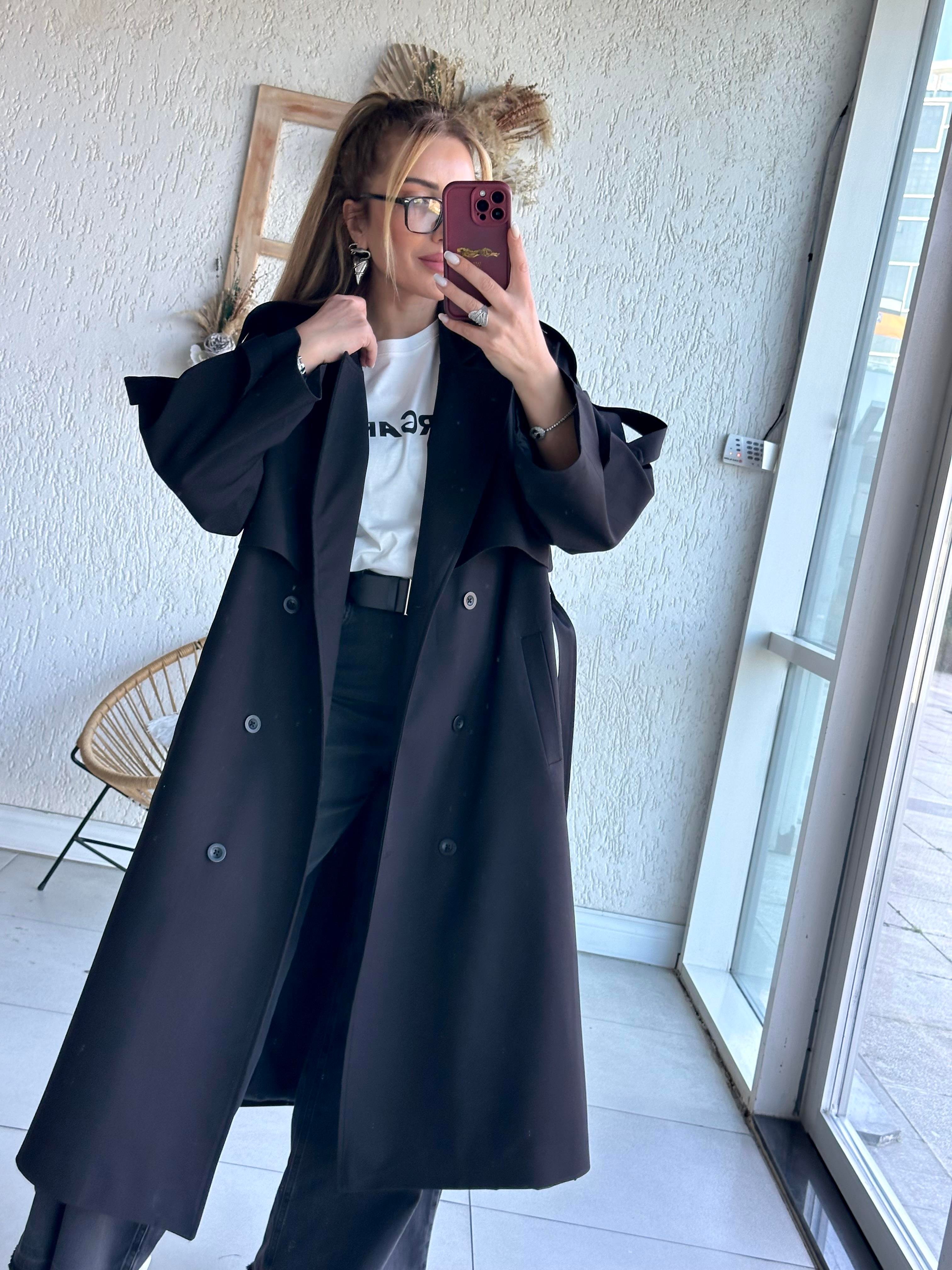 Siyah Premium Salaş Trenç