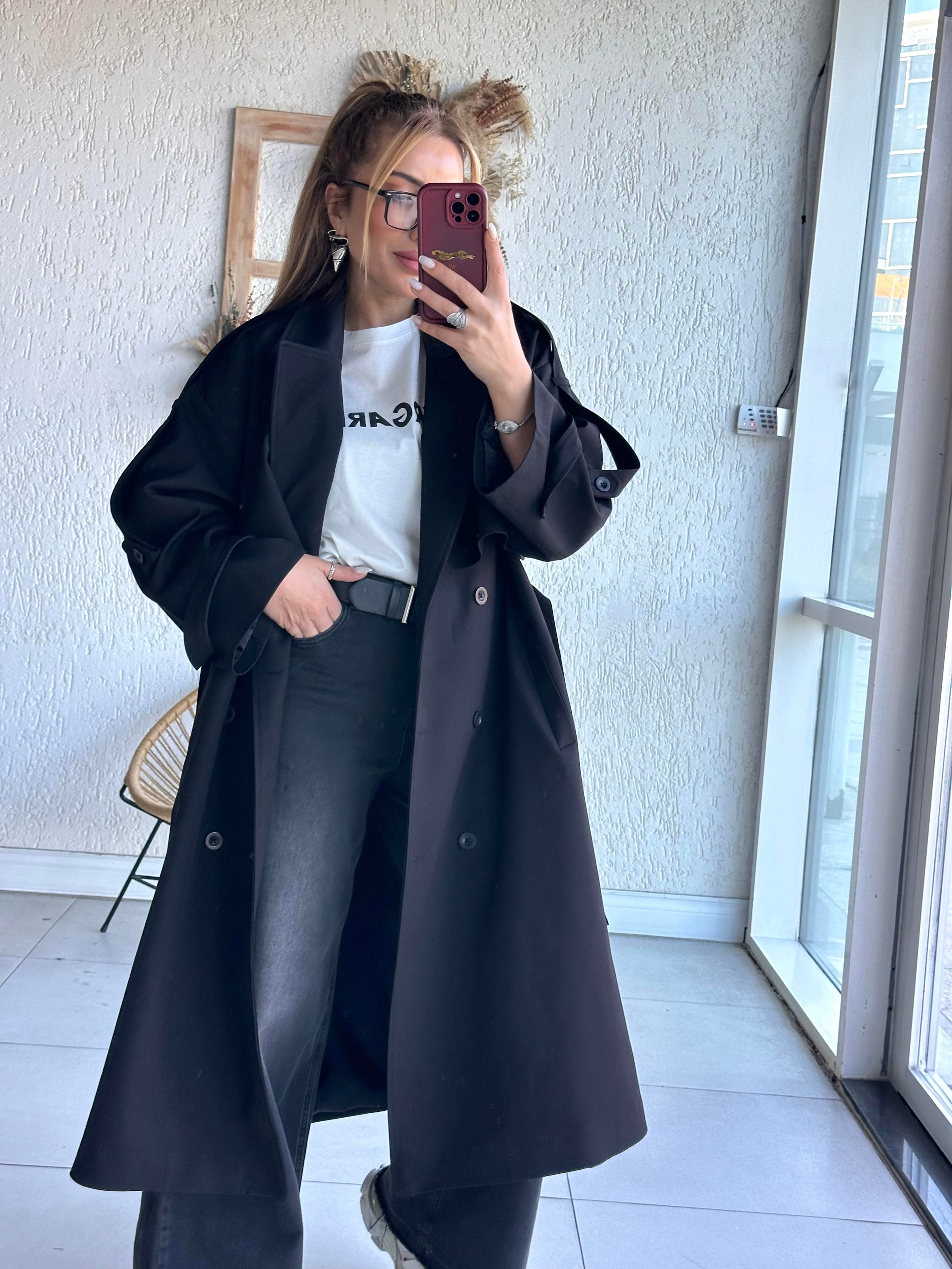Siyah Premium Salaş Trenç