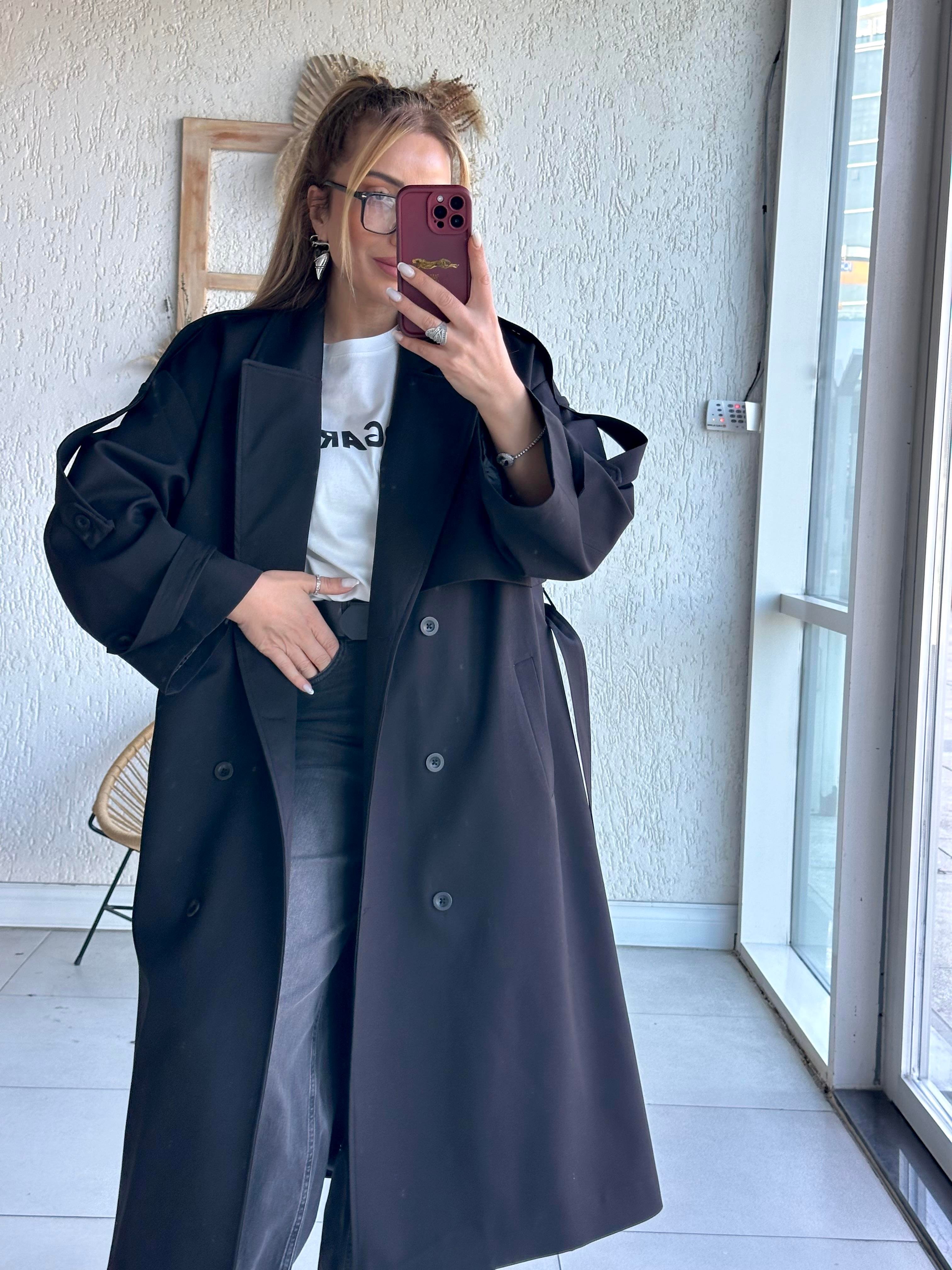 Siyah Premium Salaş Trenç