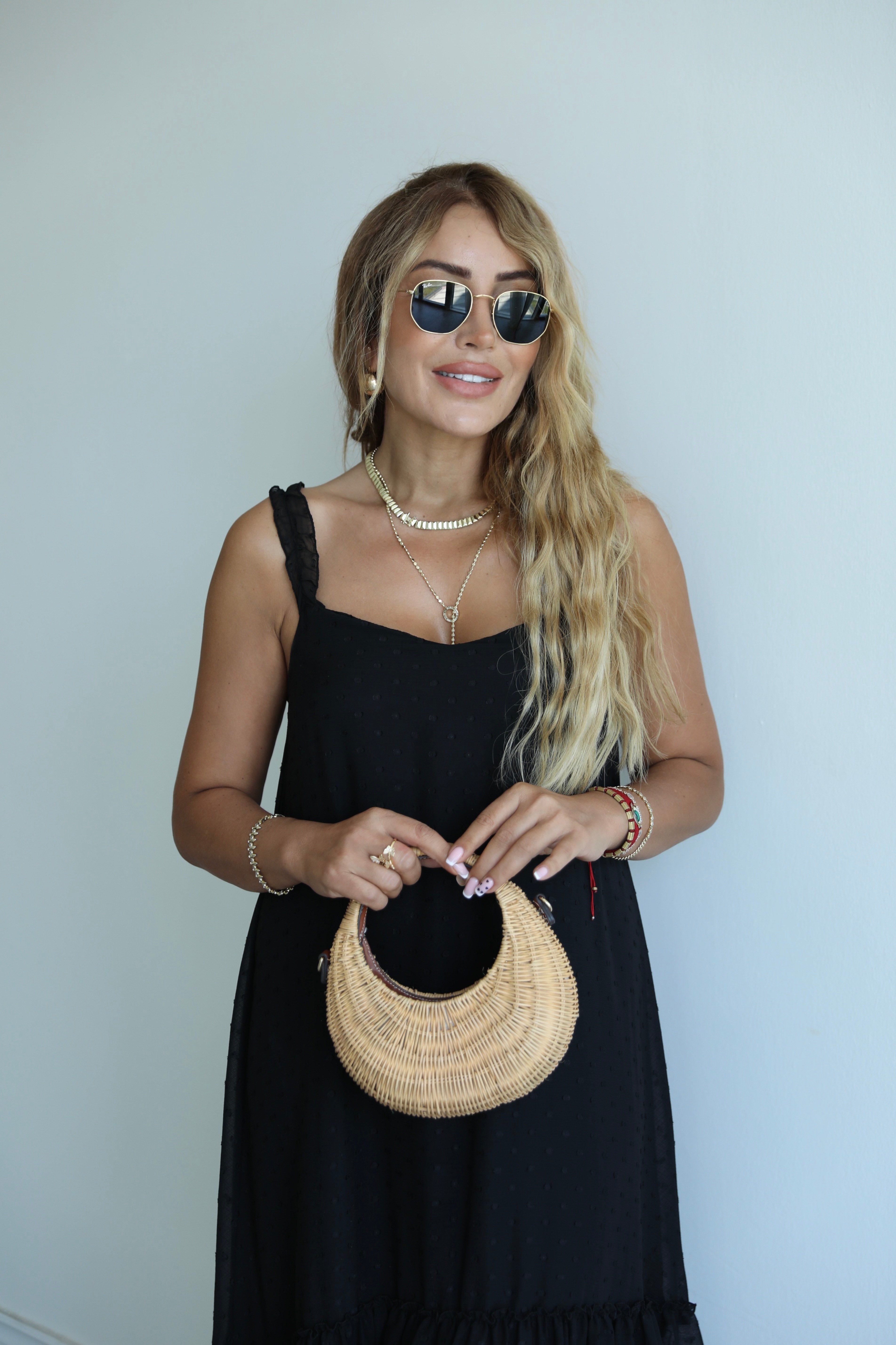 Siyah Şifon Fırfırlı Maxi Elbise 