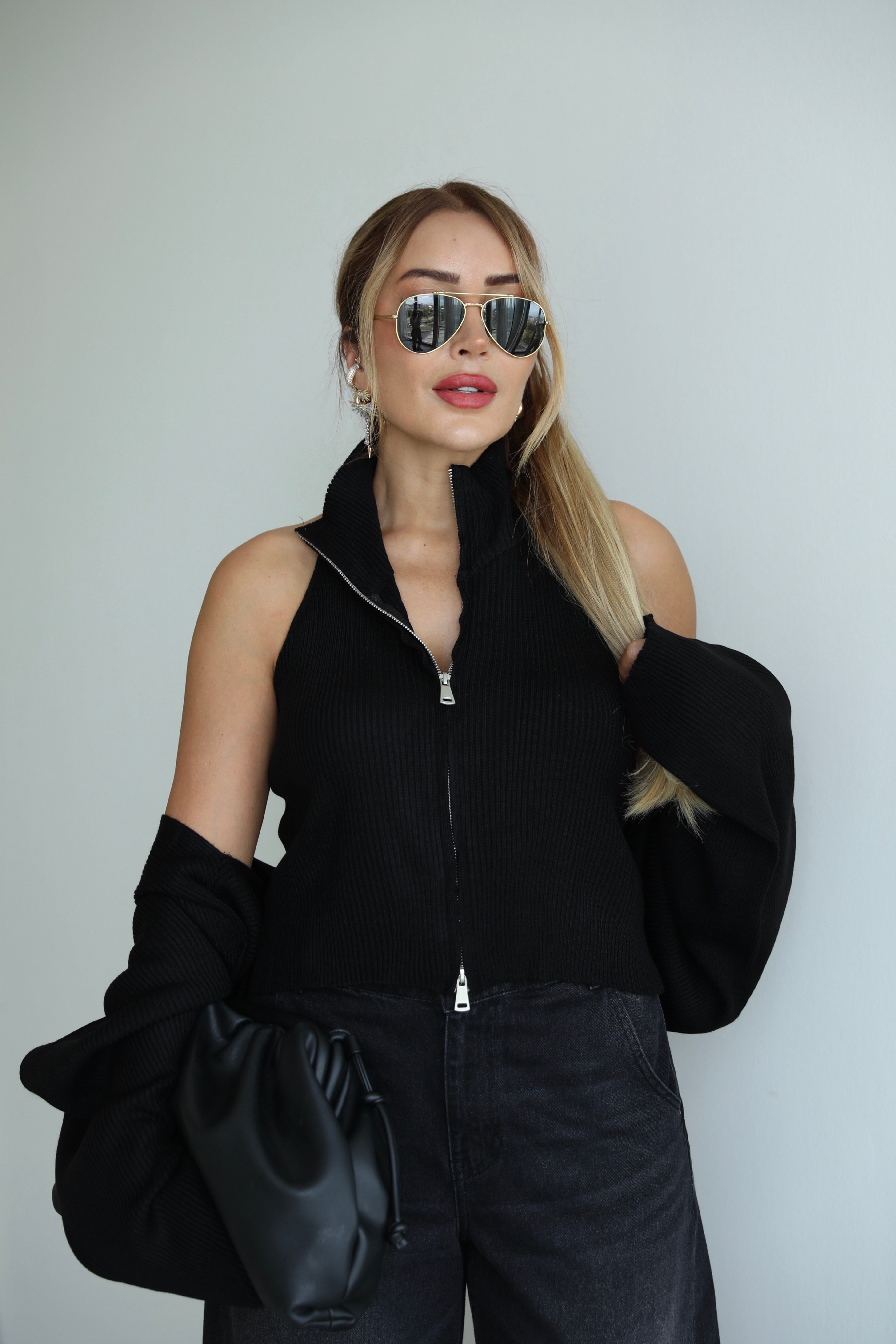 Siyah Triko Bluz Bolero Takım 
