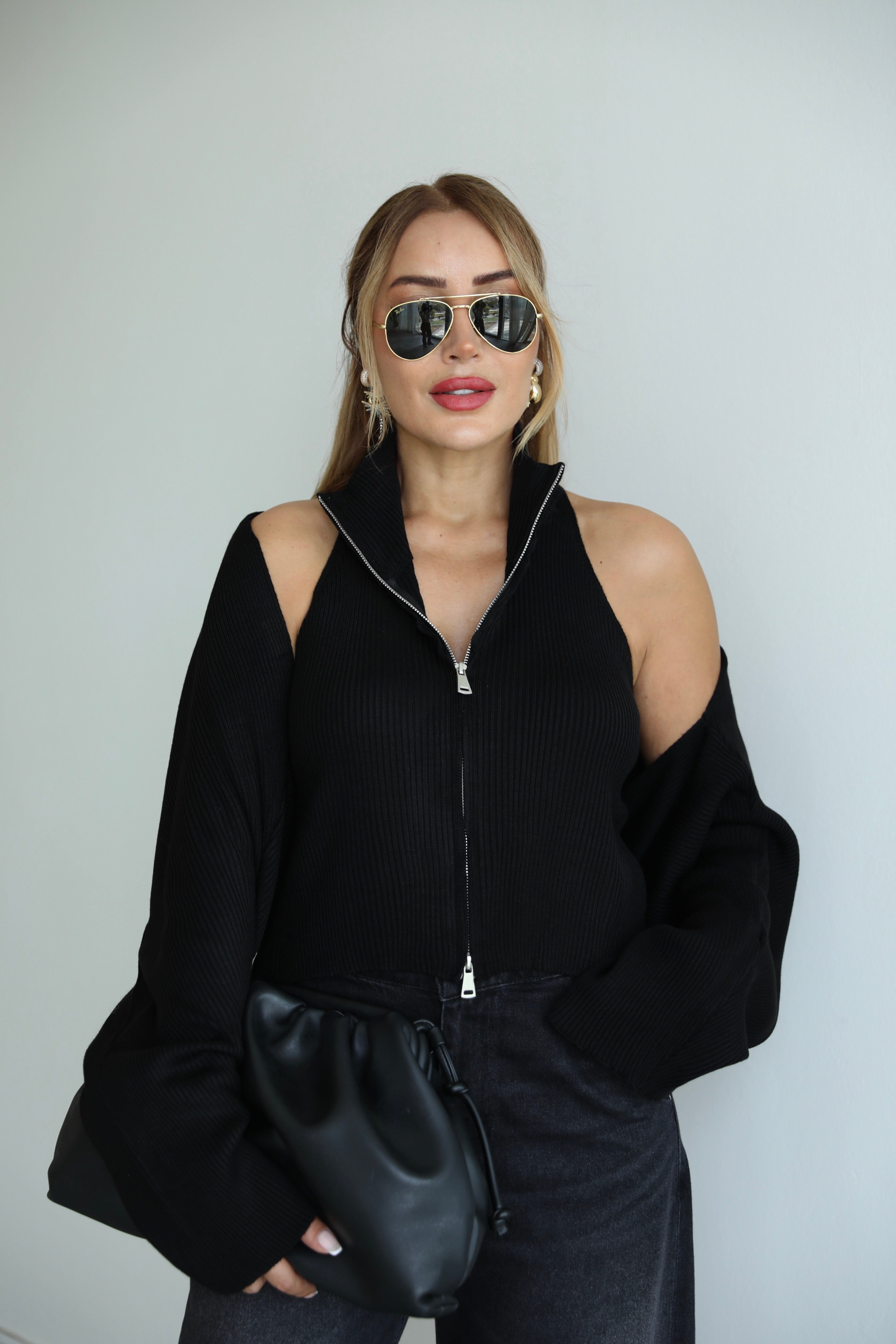 Siyah Triko Bluz Bolero Takım 