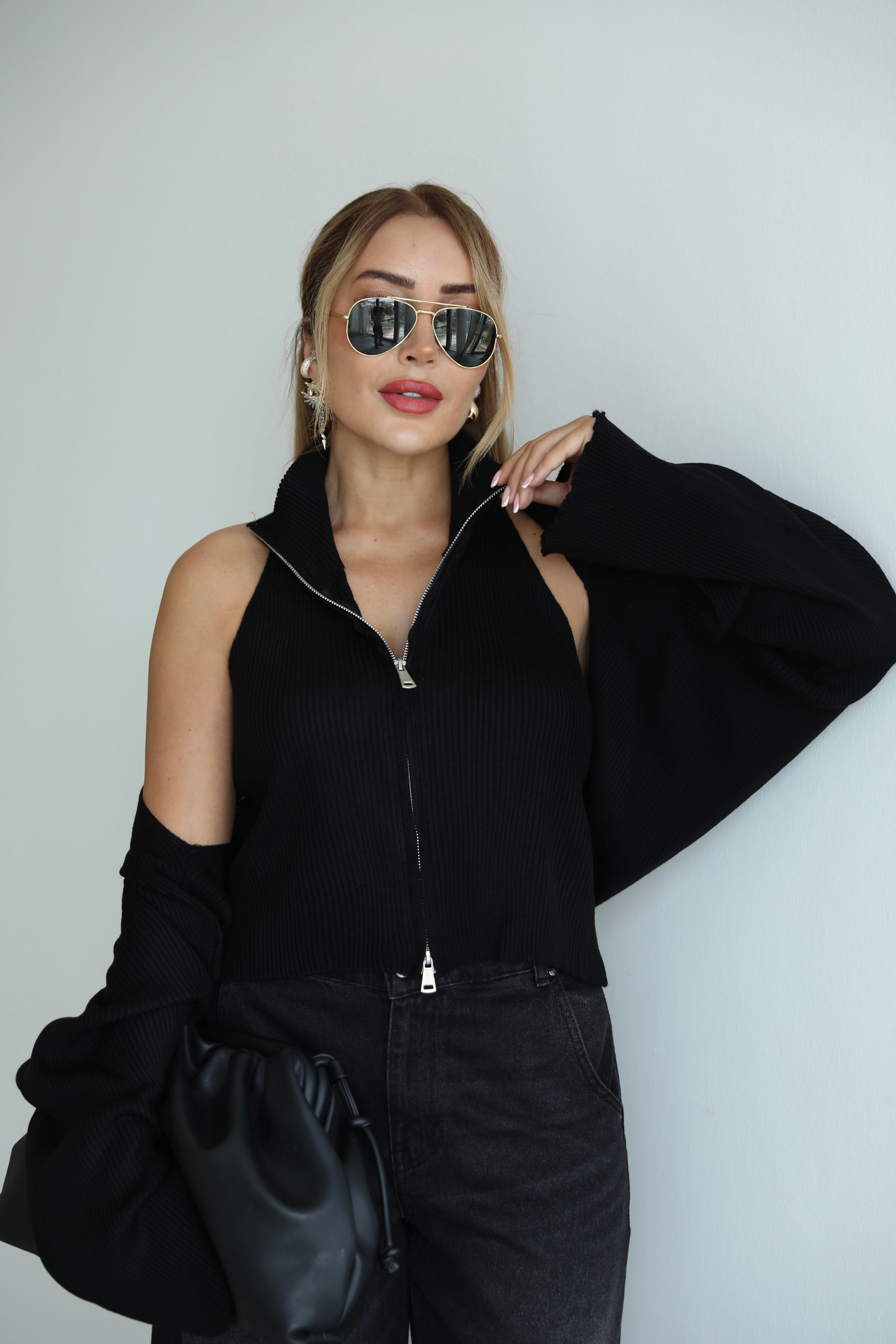 Siyah Triko Bluz Bolero Takım 