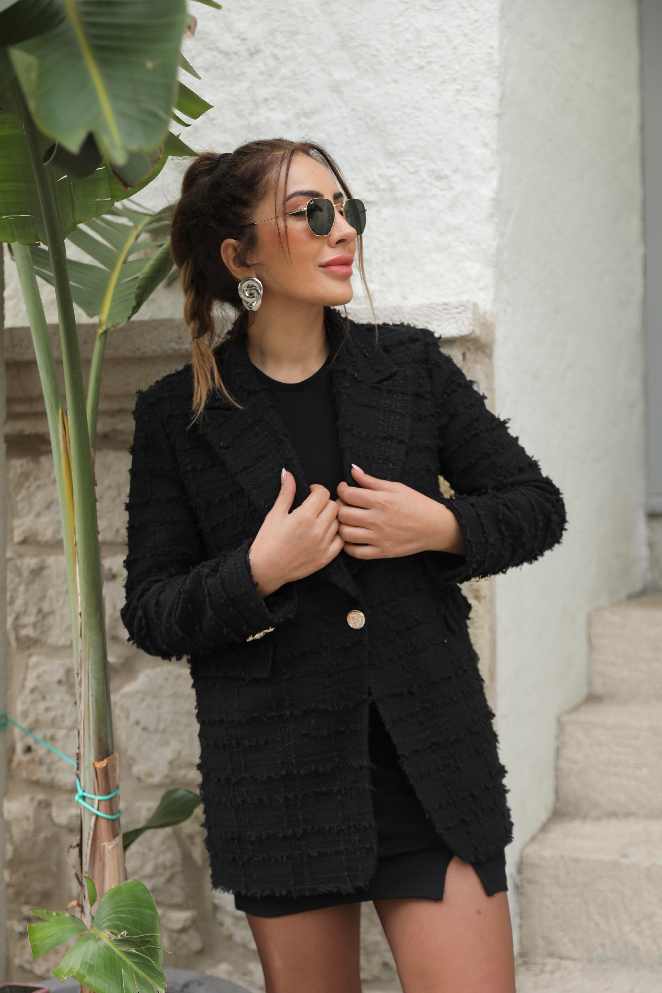 Siyah Tüvit Blazer Ceket 
