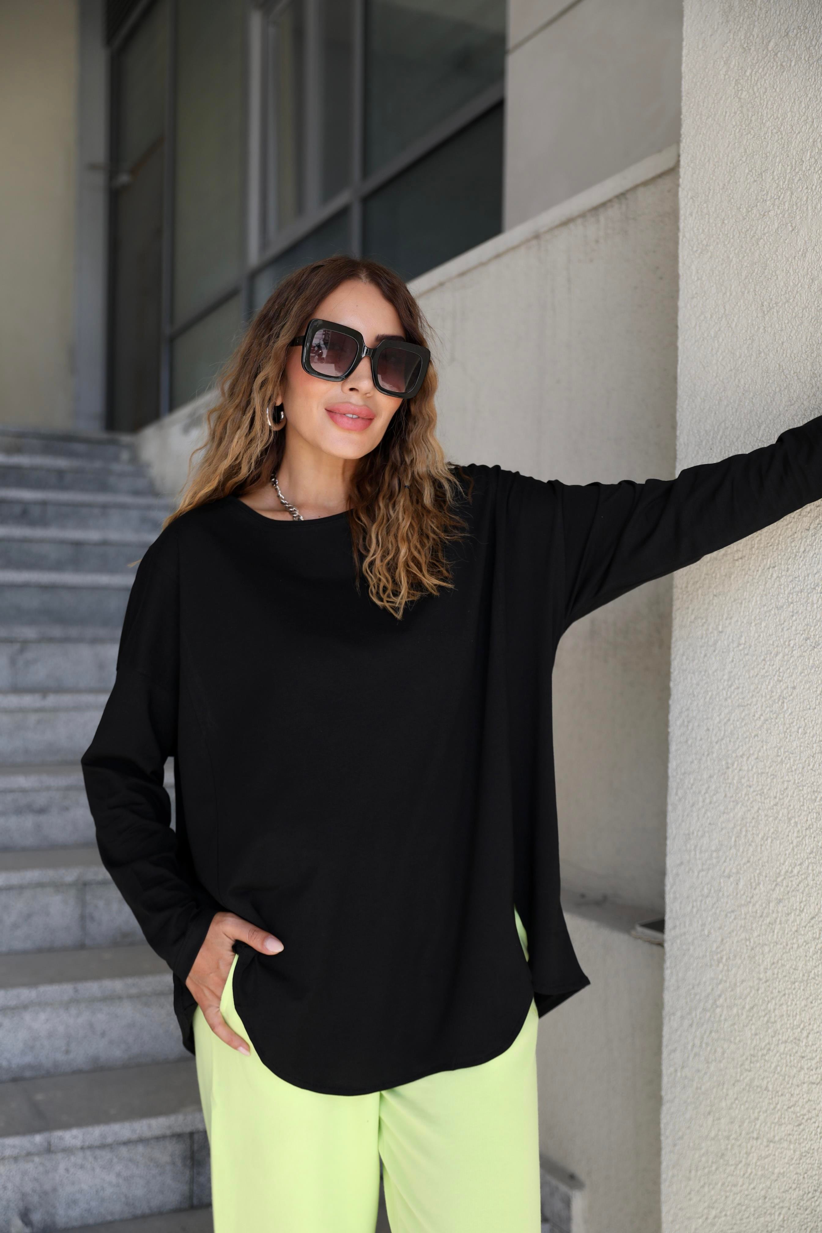 Siyah Uzun Kol Basic T-shirt