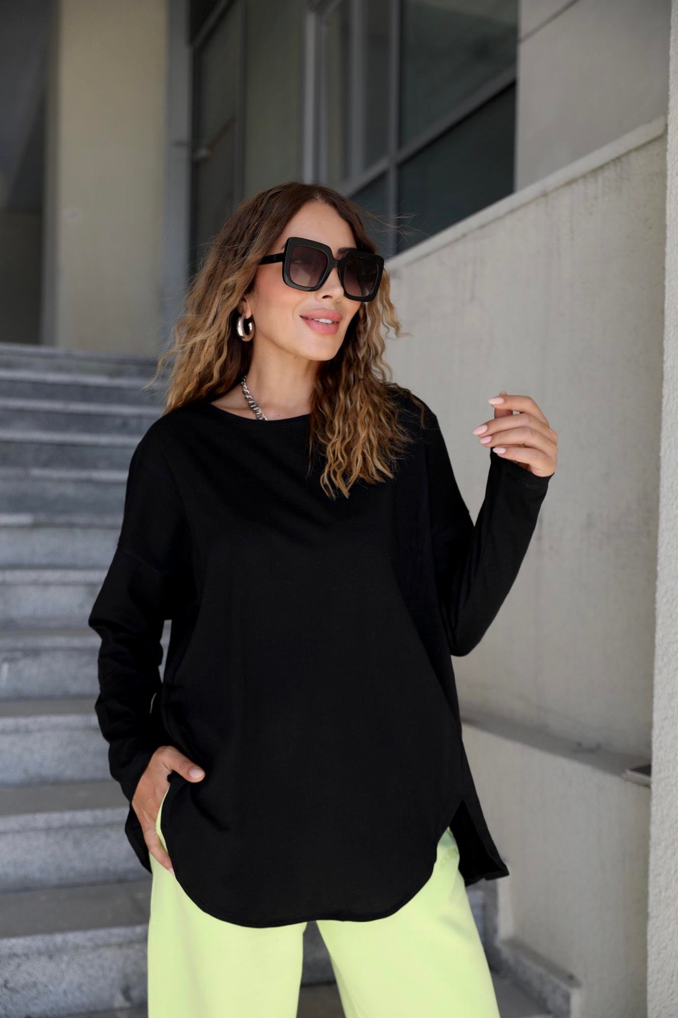 Siyah Uzun Kol Basic T-shirt