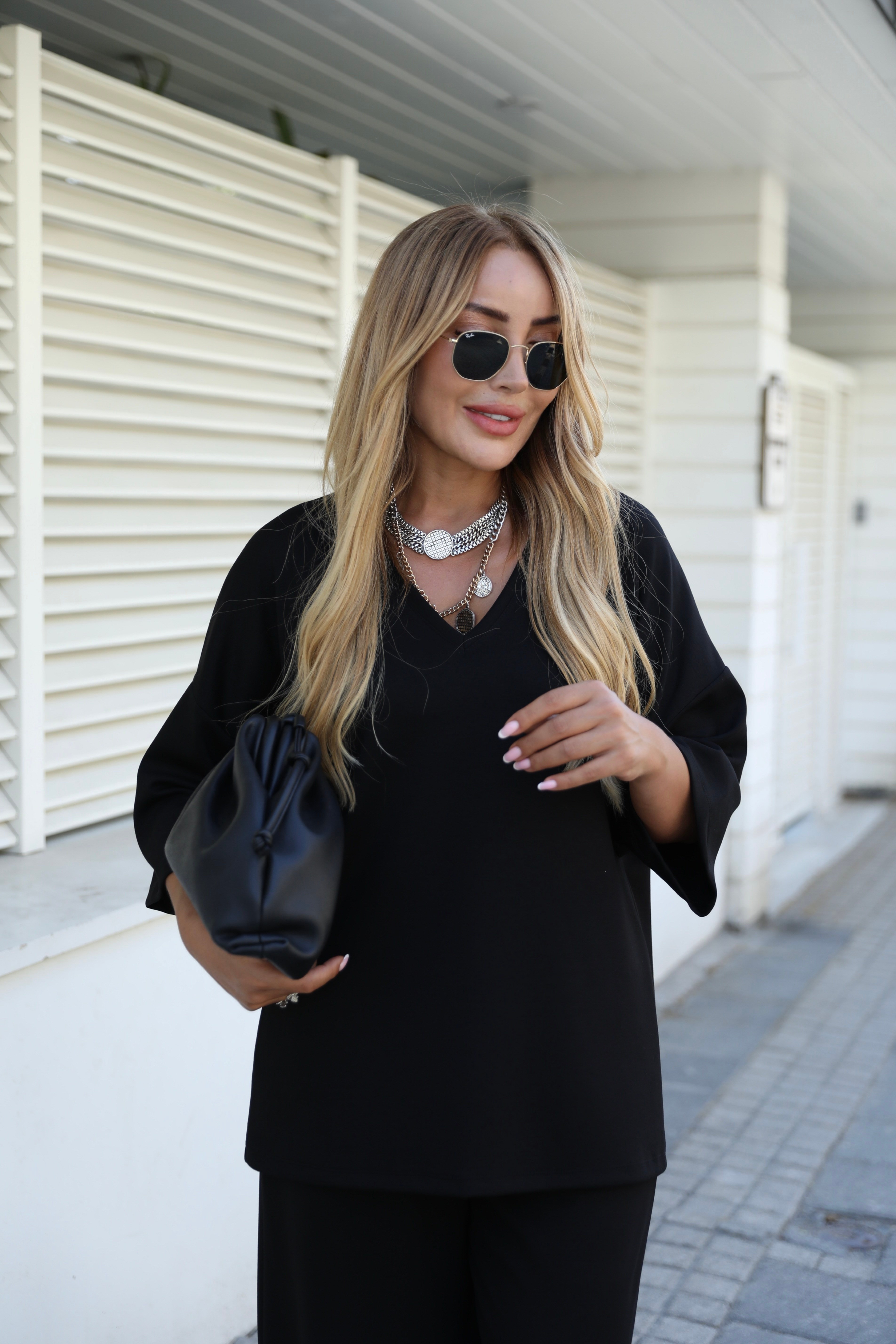 Siyah V Yaka Oversize Takım 