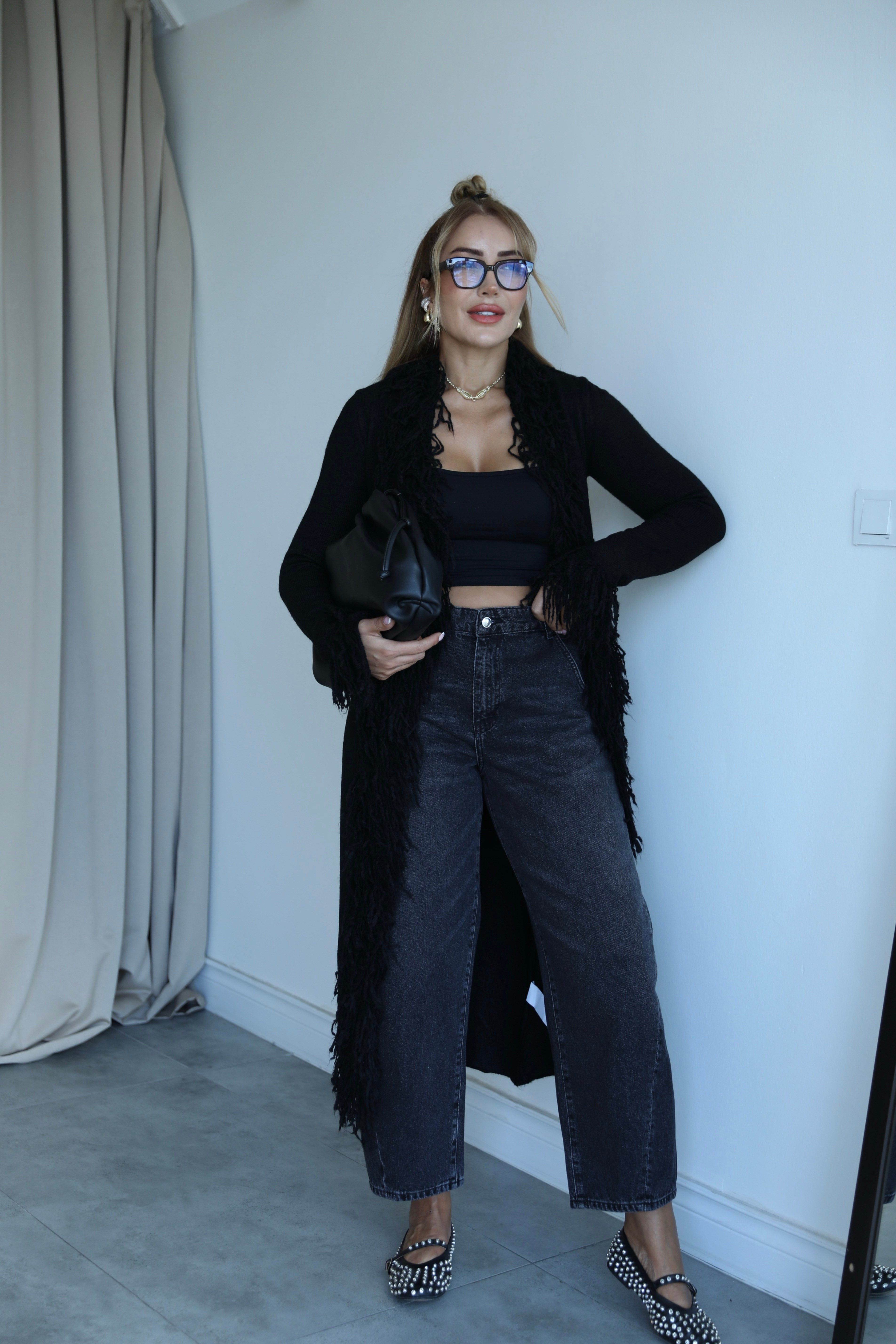 Siyah Yıkamalı Barrel Jean