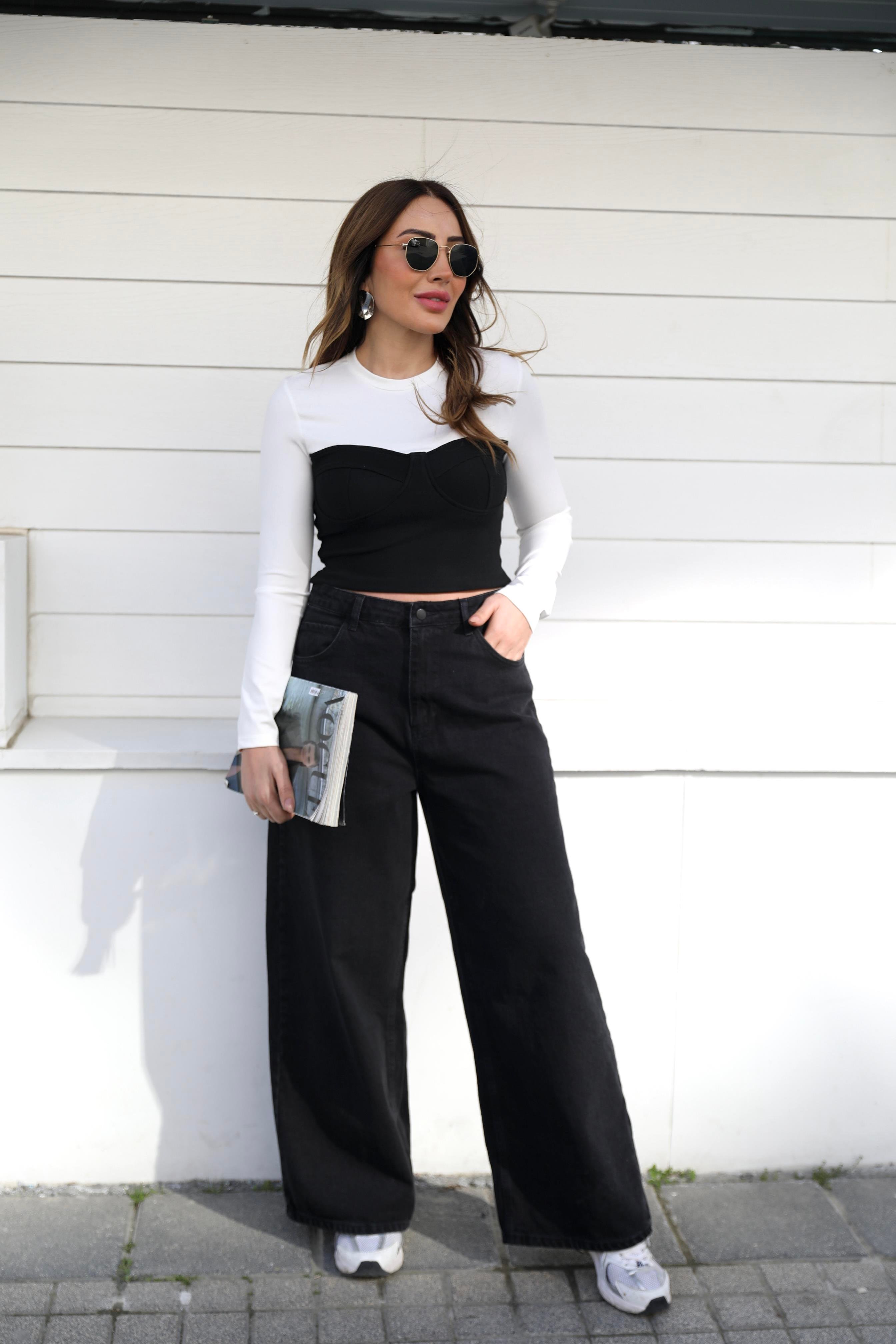 Siyah Yıkamalı Palazzo Denim