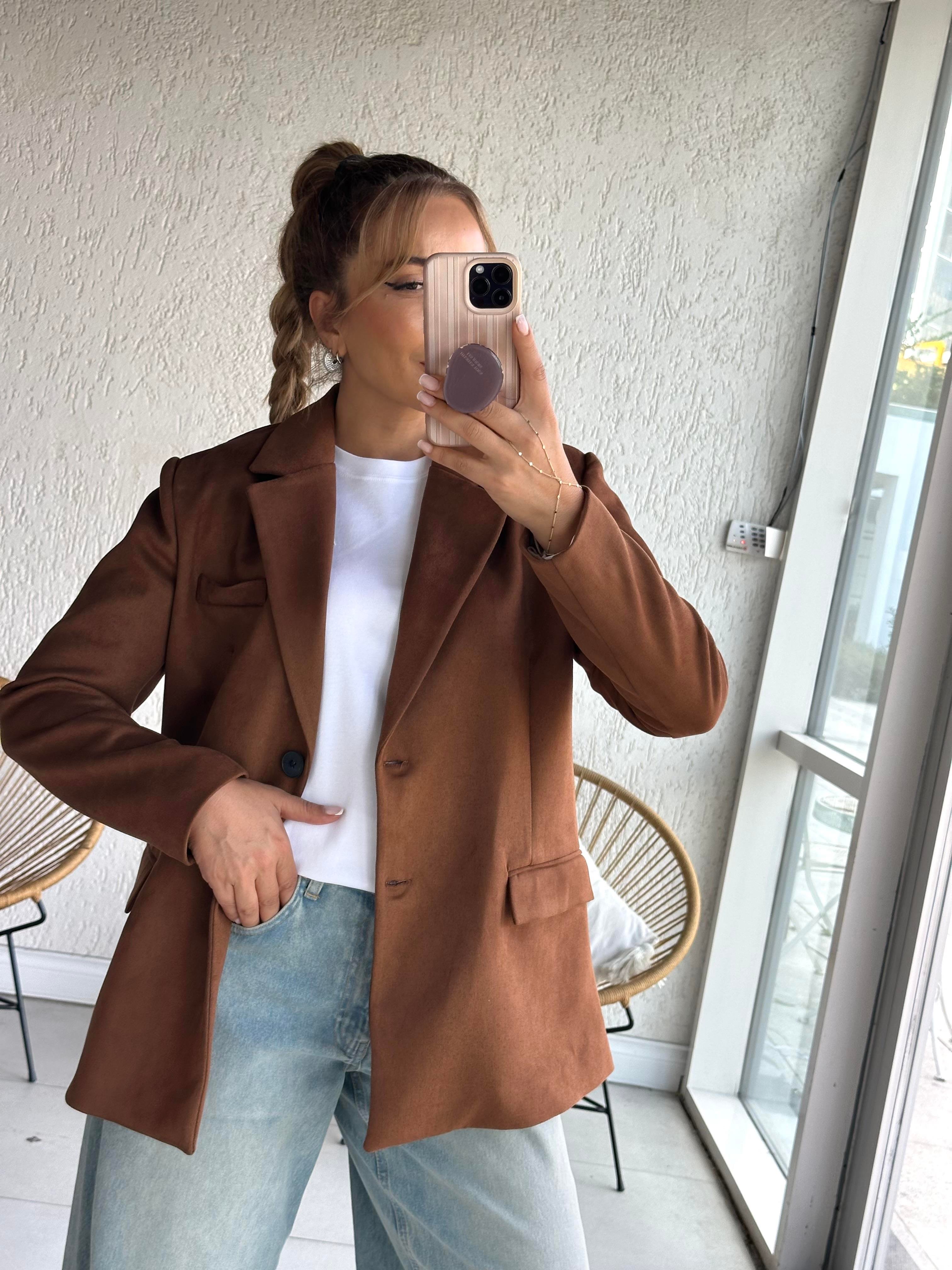 Taba Süet Blazer Ceket