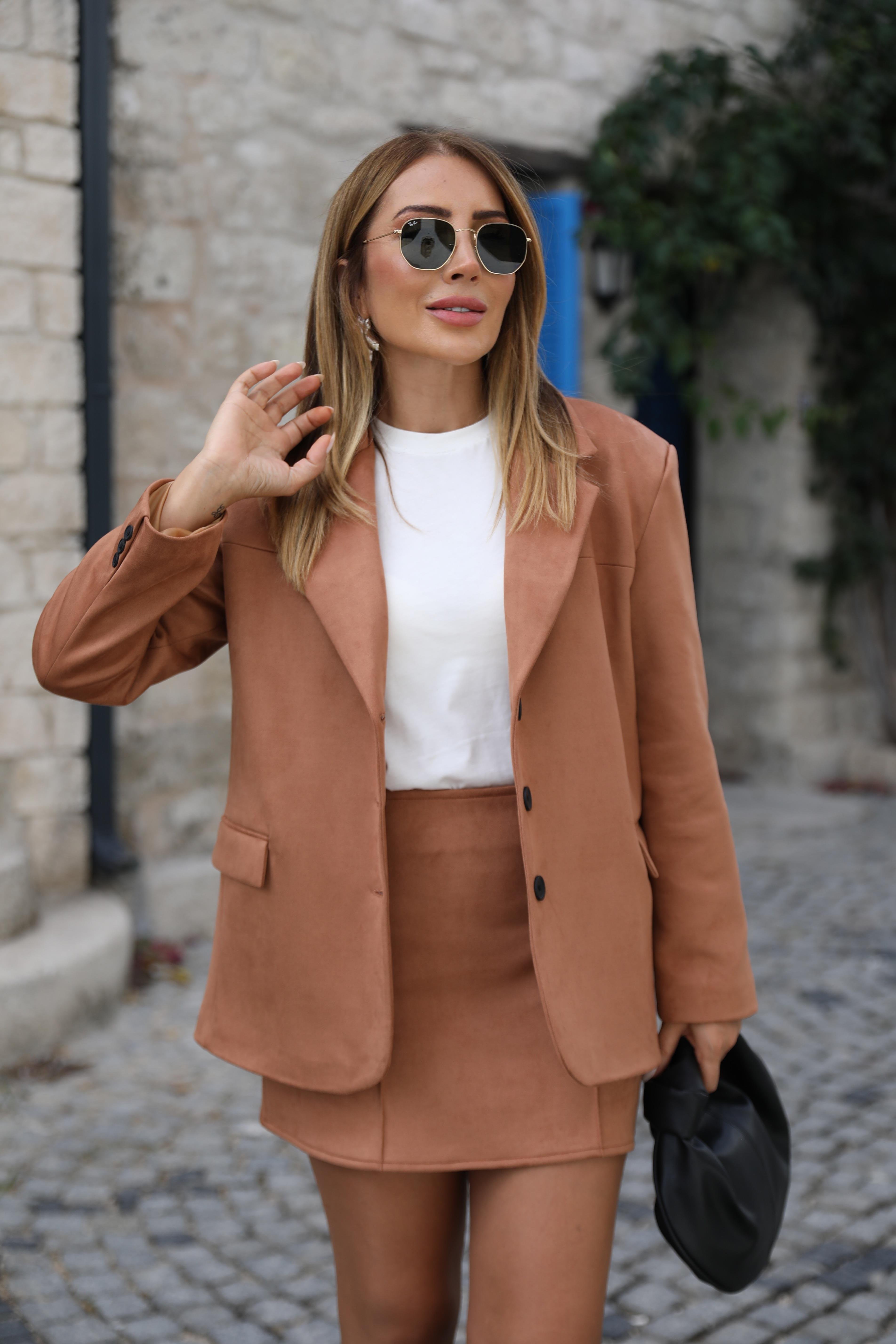 Taba Süet Blazer Ceket