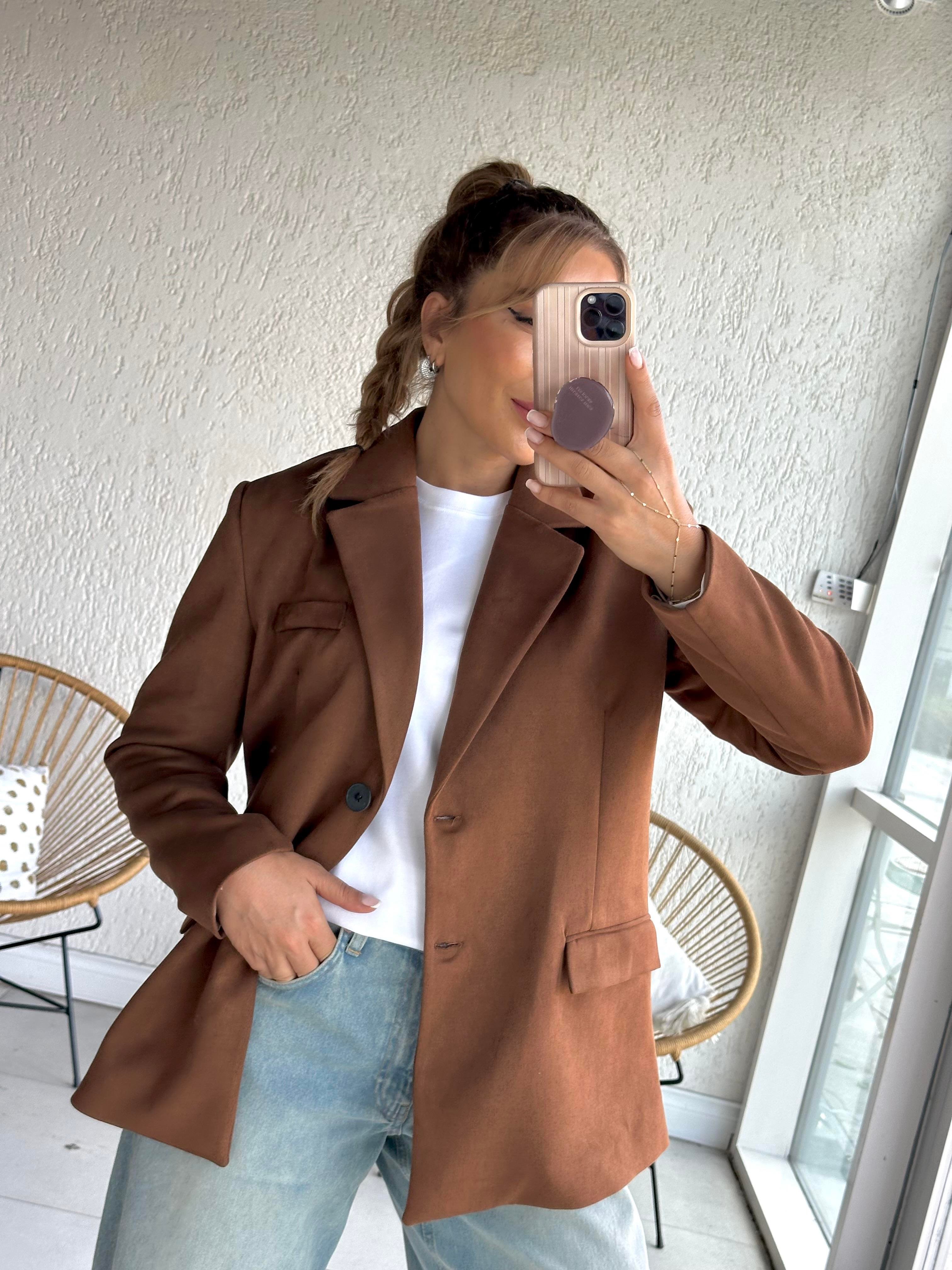 Taba Süet Blazer Ceket