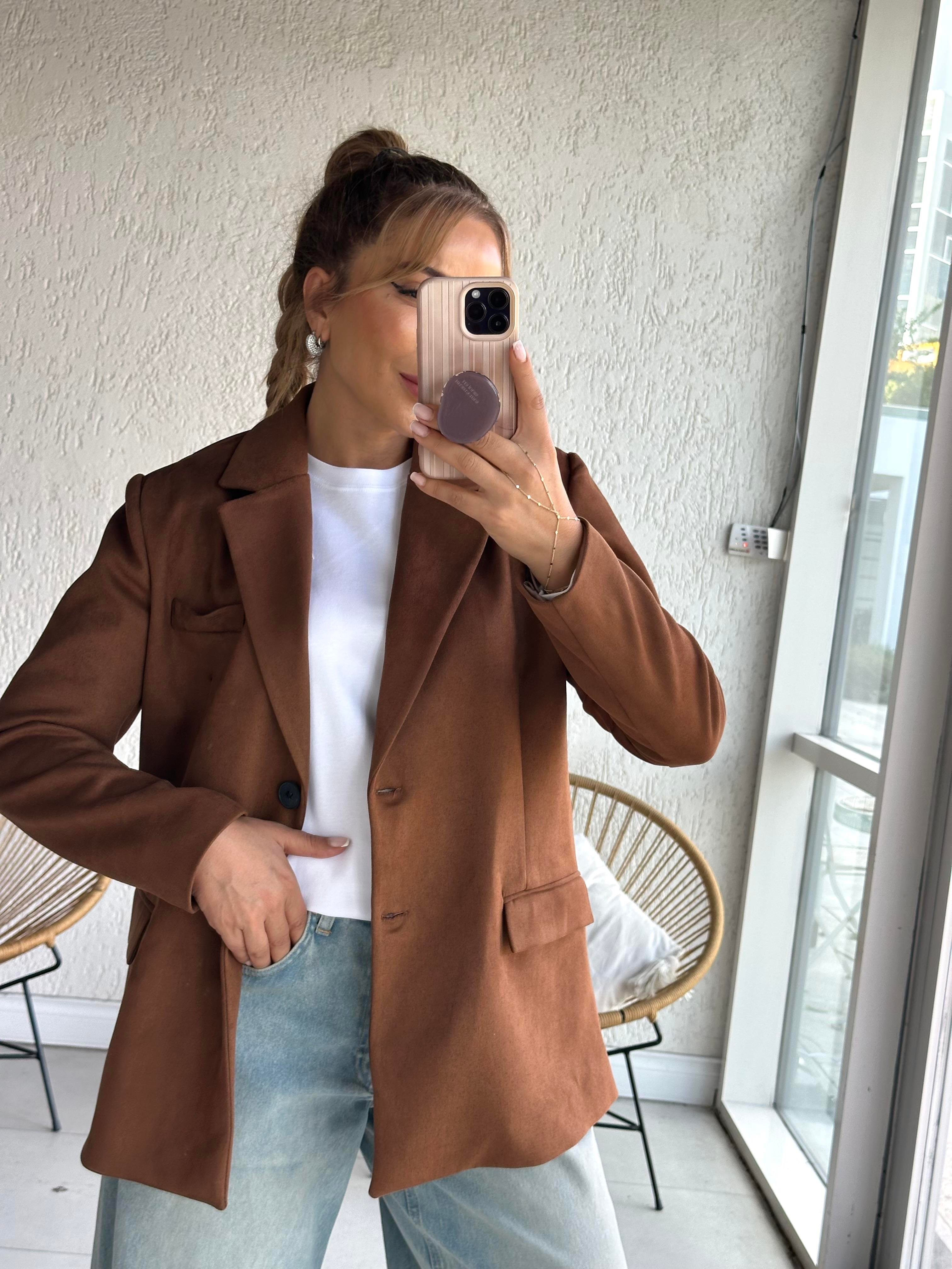 Taba Süet Blazer Ceket