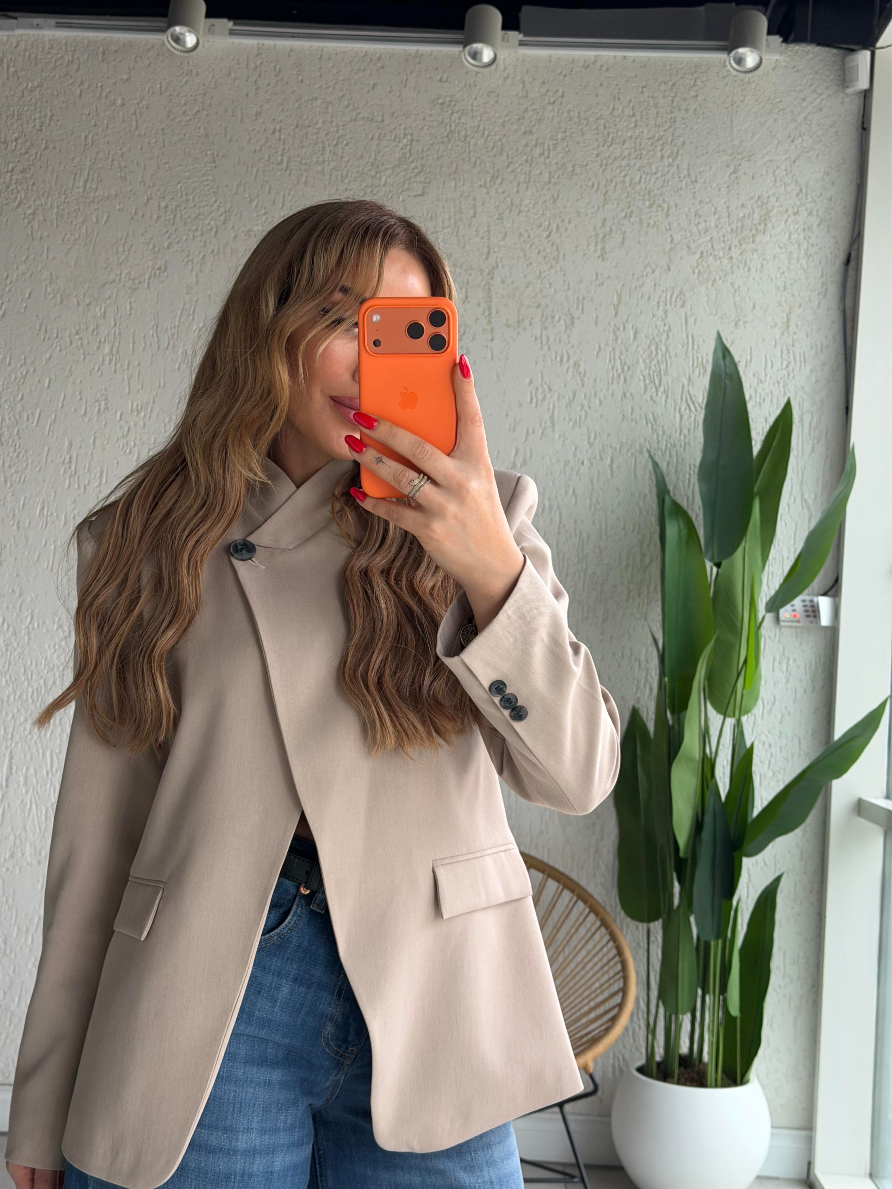 Taş Tek Düğmeli Tasarım Blazer Ceket