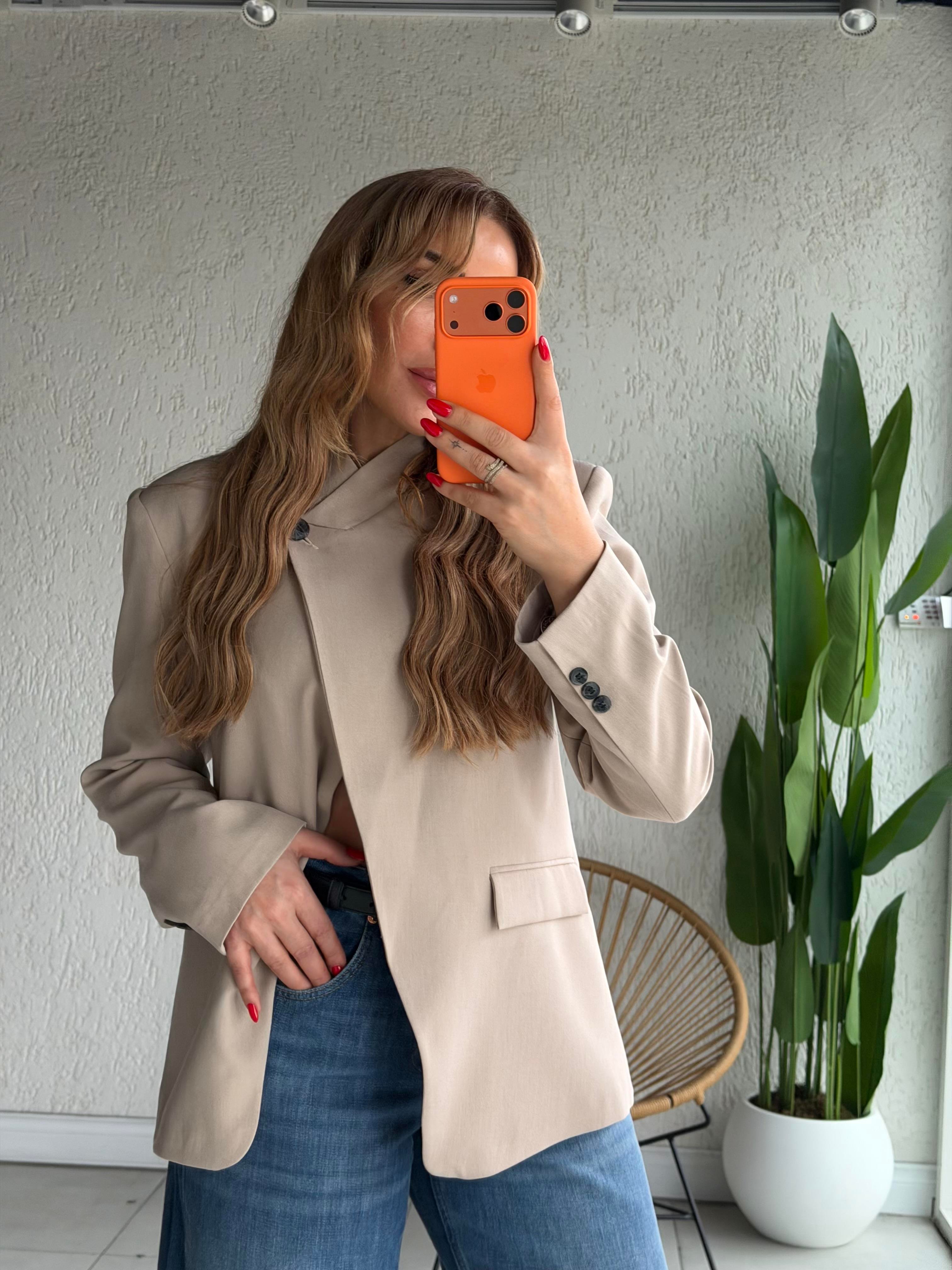 Taş Tek Düğmeli Tasarım Blazer Ceket
