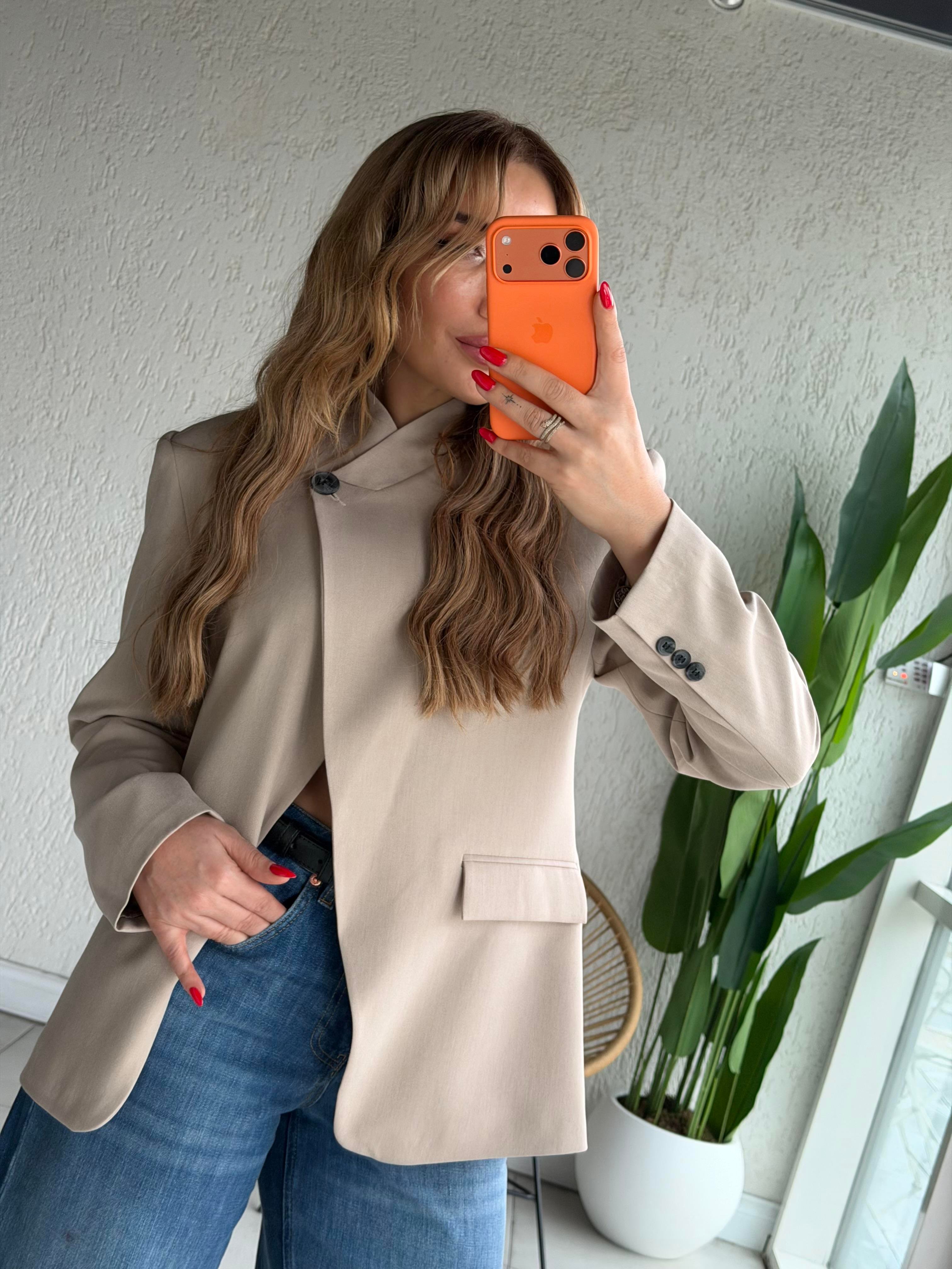 Taş Tek Düğmeli Tasarım Blazer Ceket