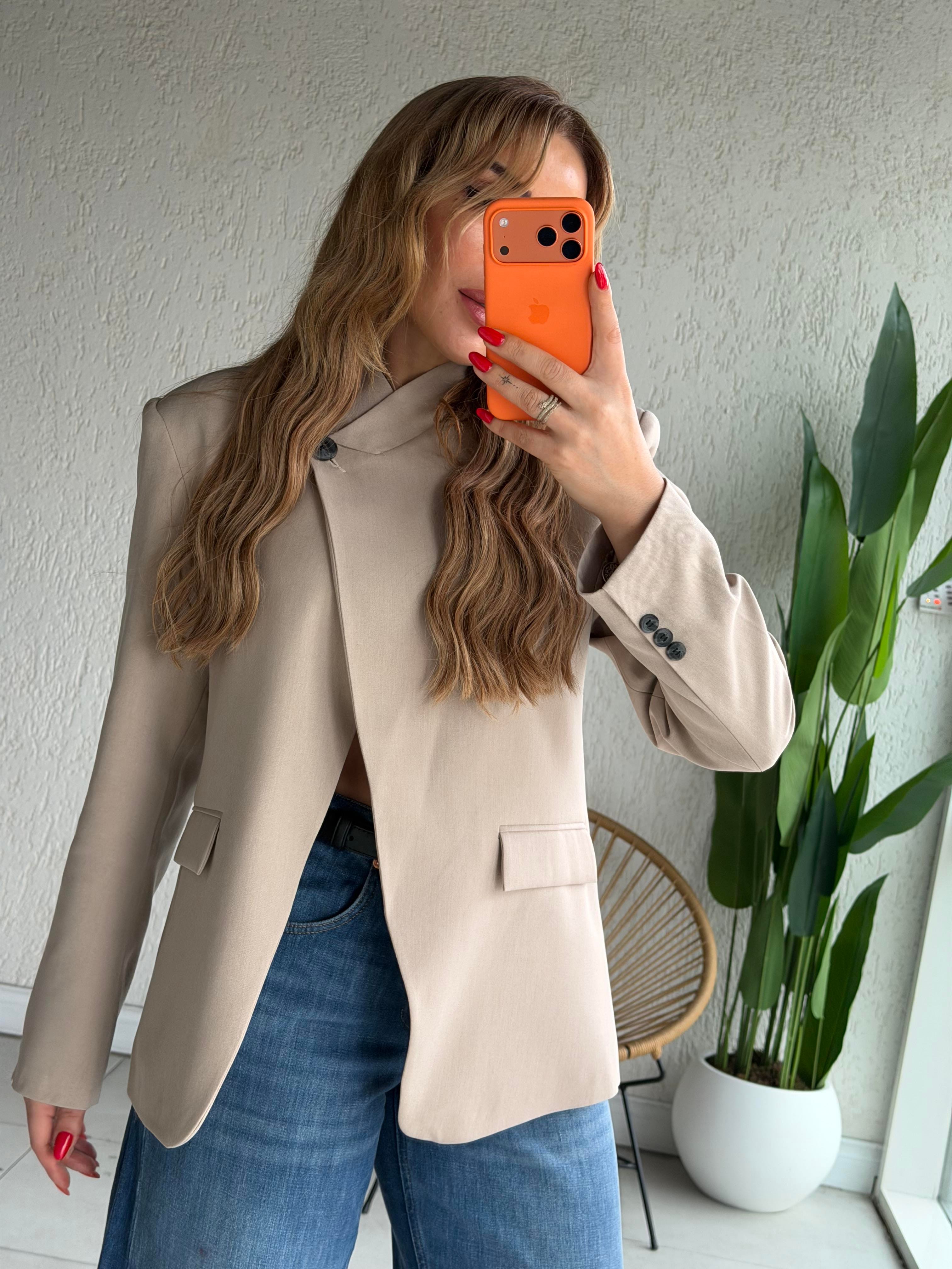 Taş Tek Düğmeli Tasarım Blazer Ceket
