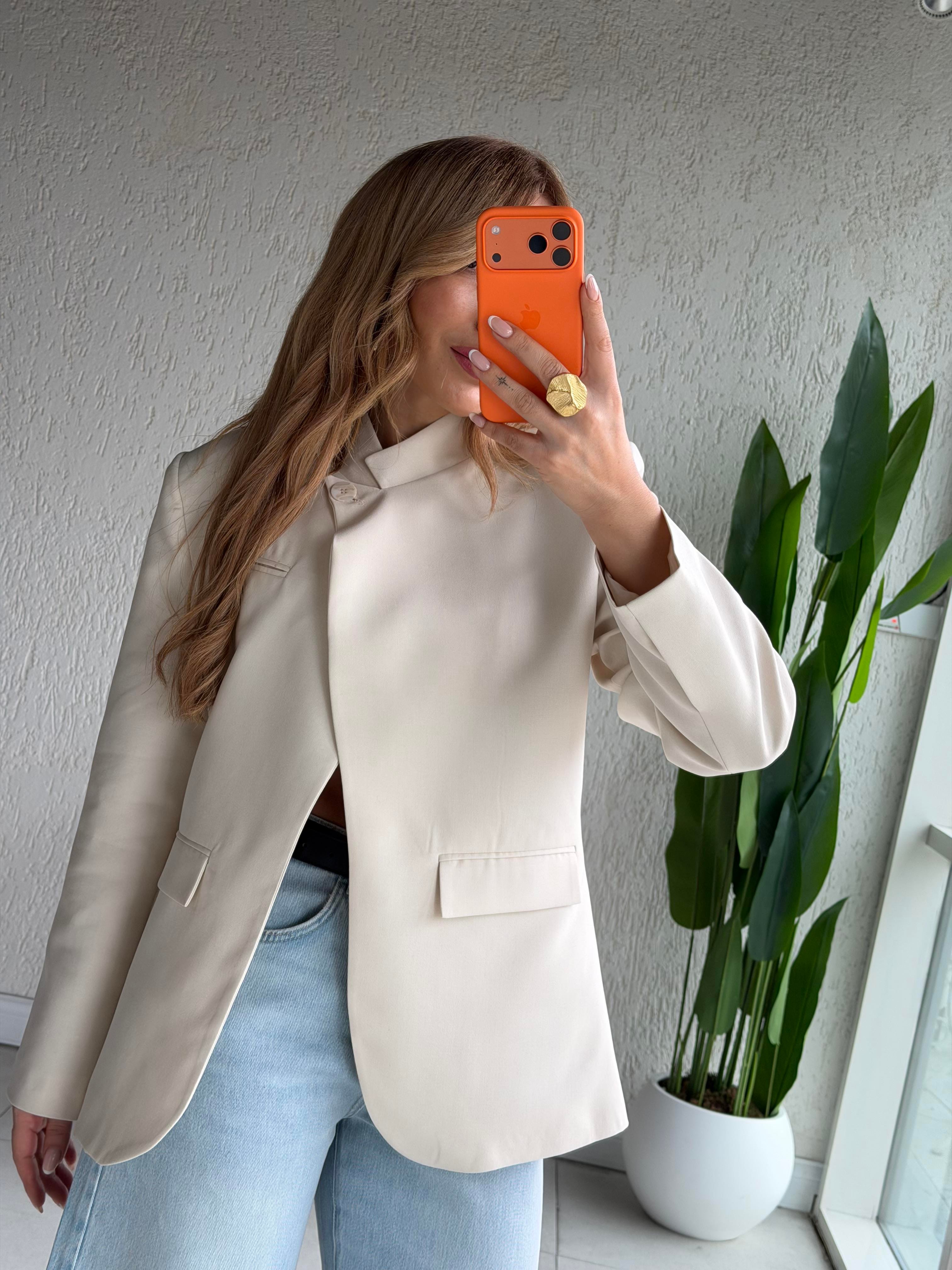 Taş Yaka Tek Düğme Blazer Ceket