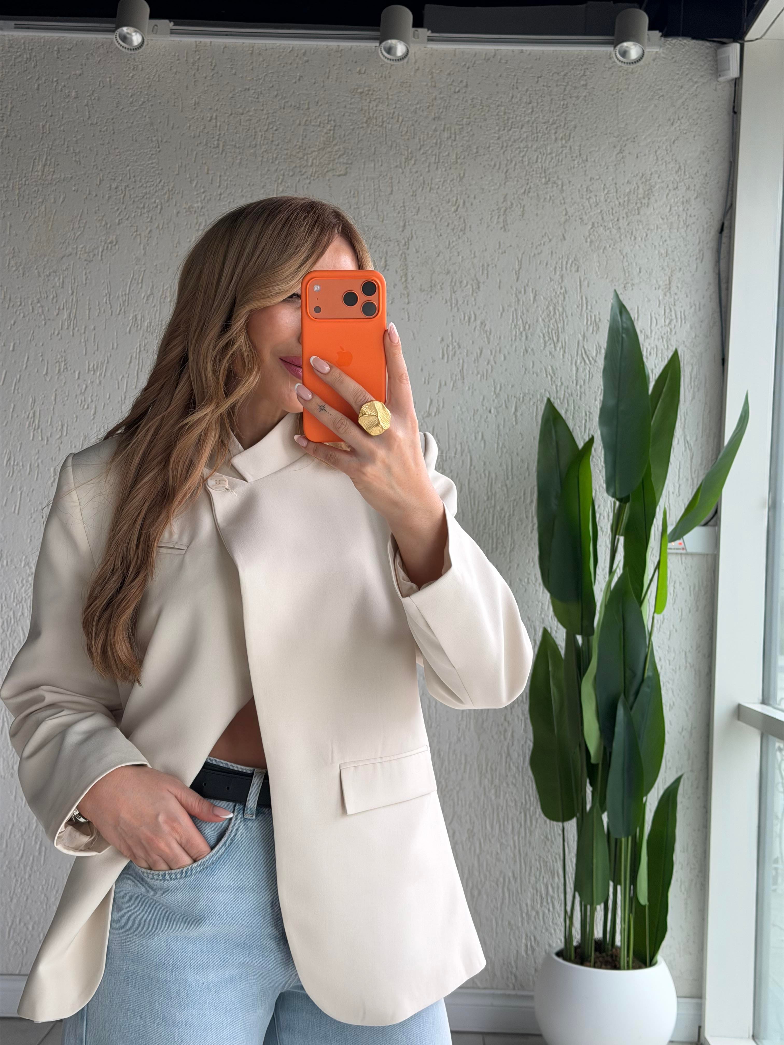 Taş Yaka Tek Düğme Blazer Ceket