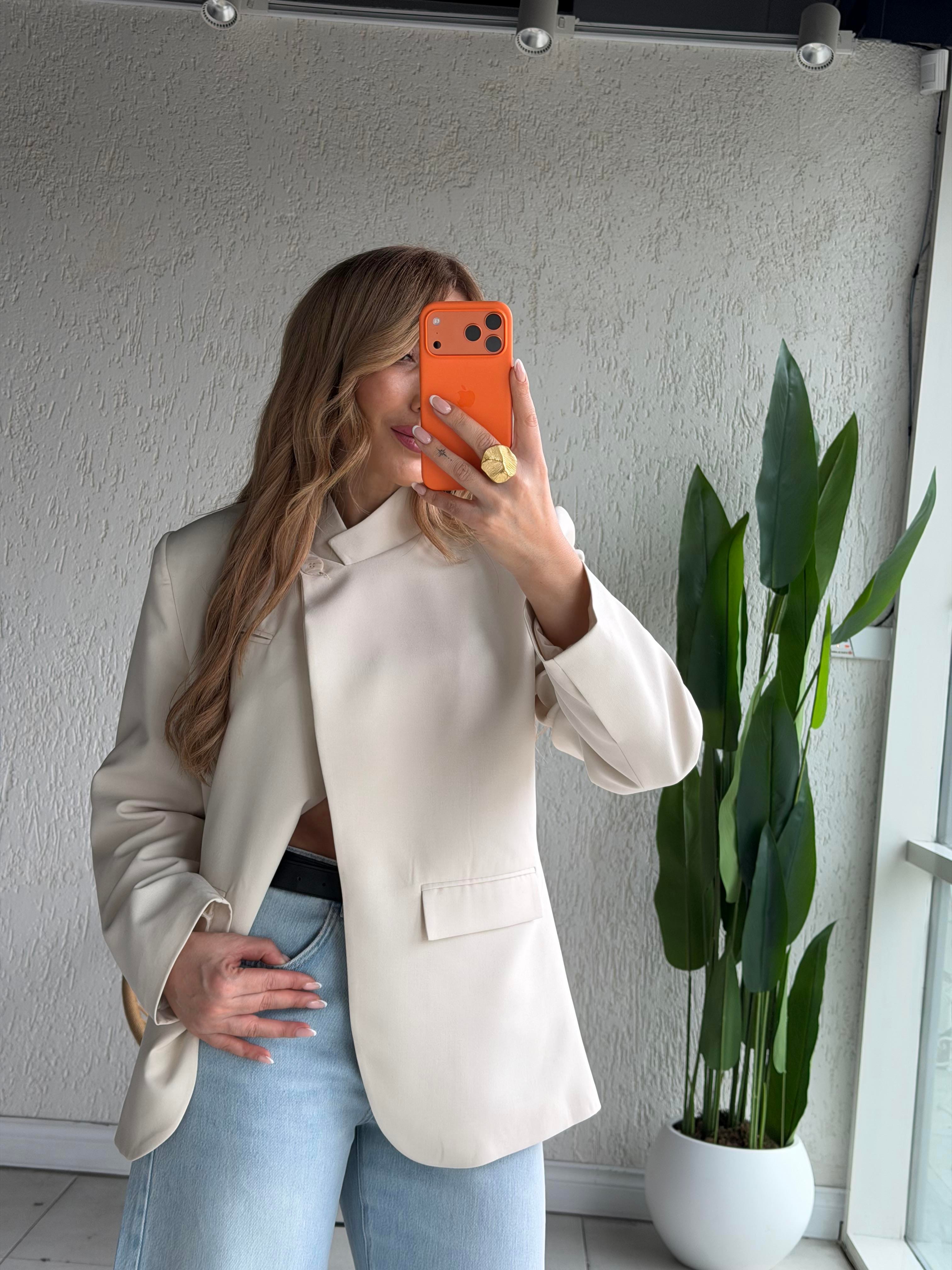 Taş Yaka Tek Düğme Blazer Ceket