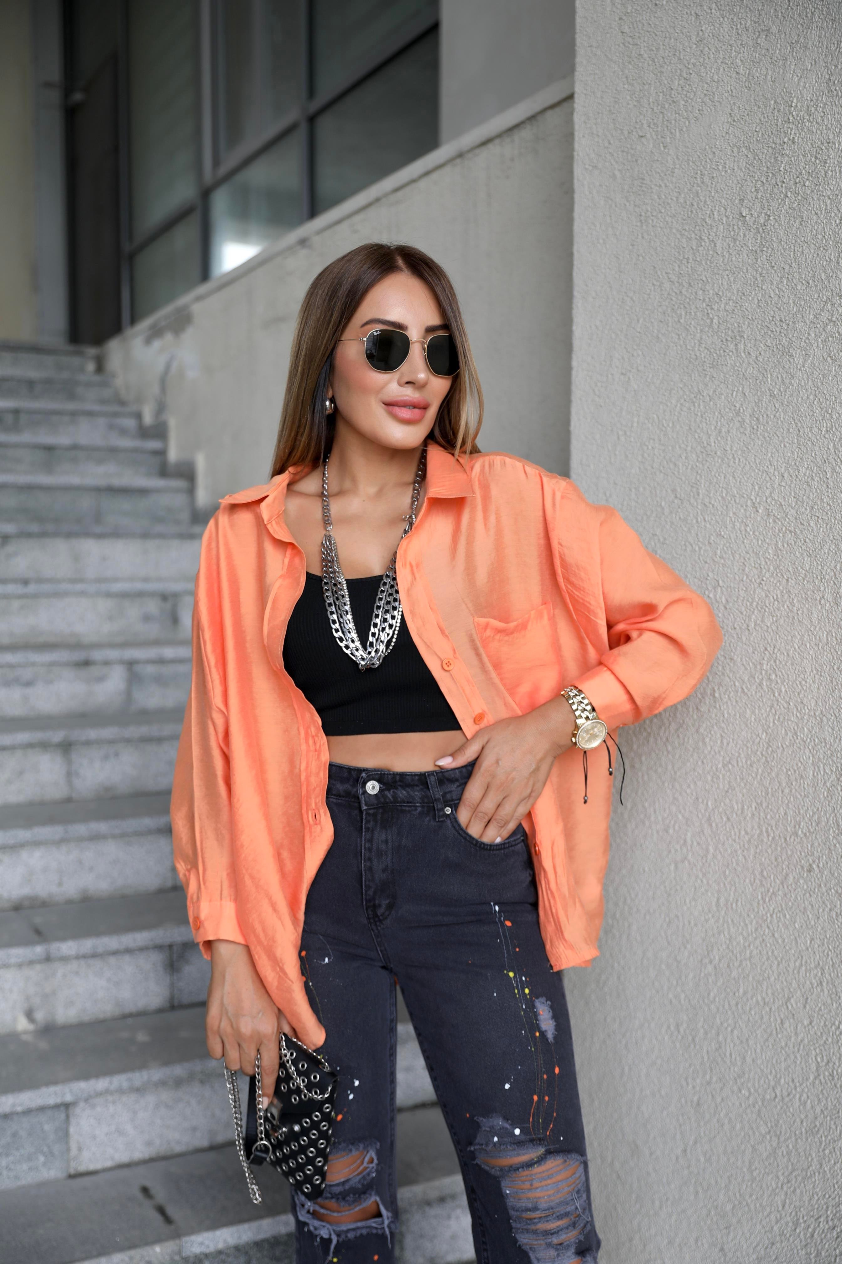 Turuncu Oversize Gömlek