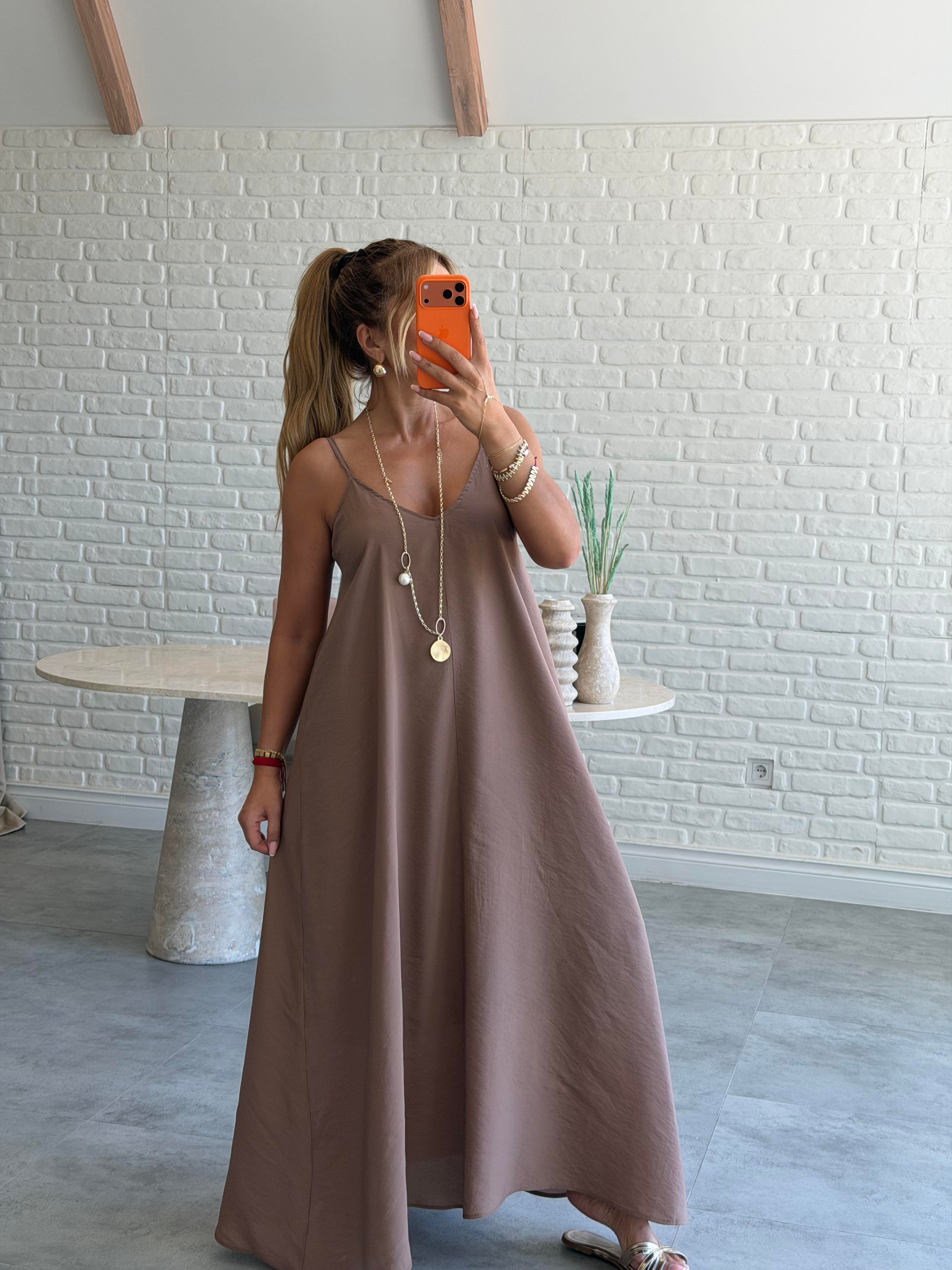 Vizon Askılı Maxi Çan Elbise