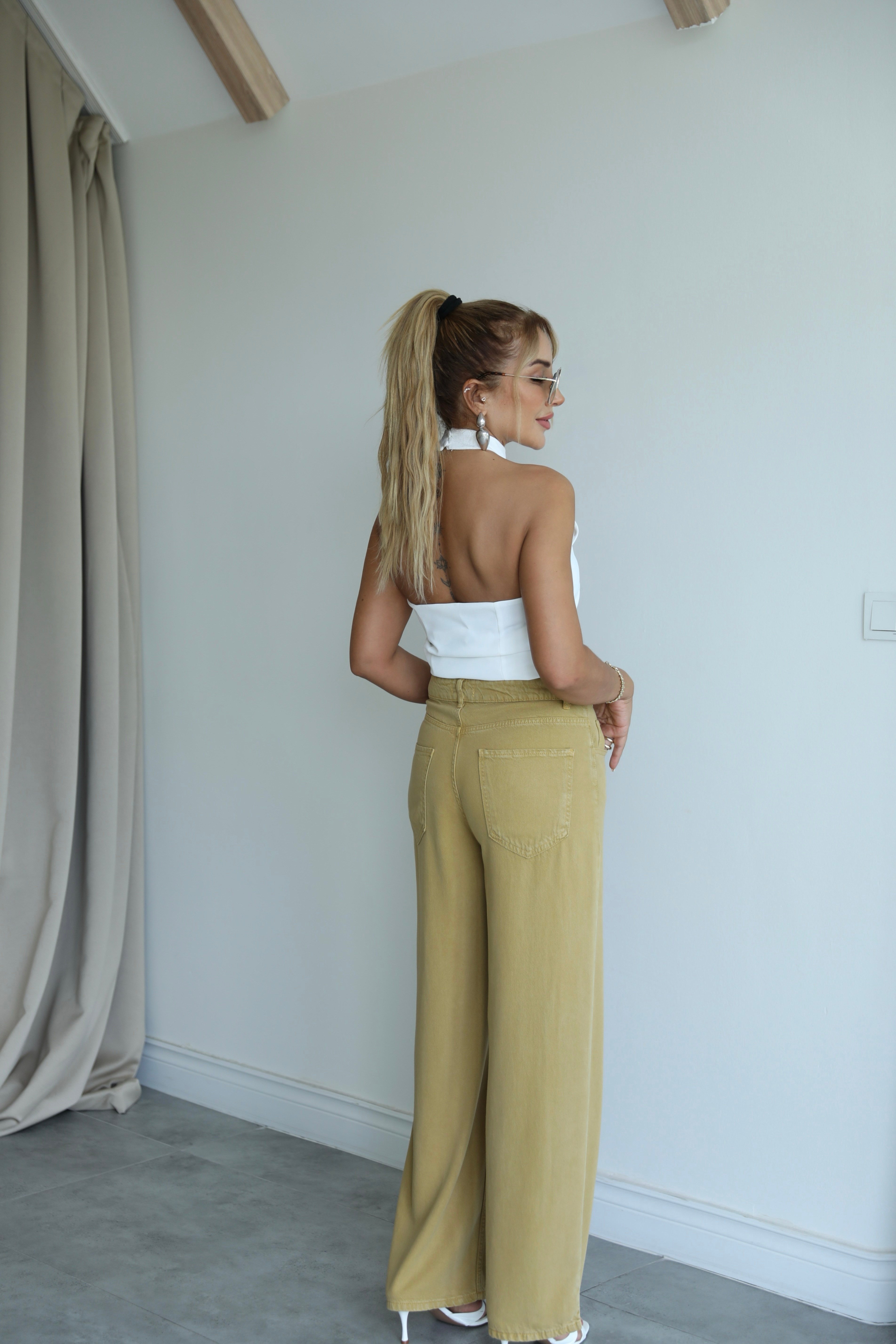 Yağ Yeşili Tensel Pantolon
