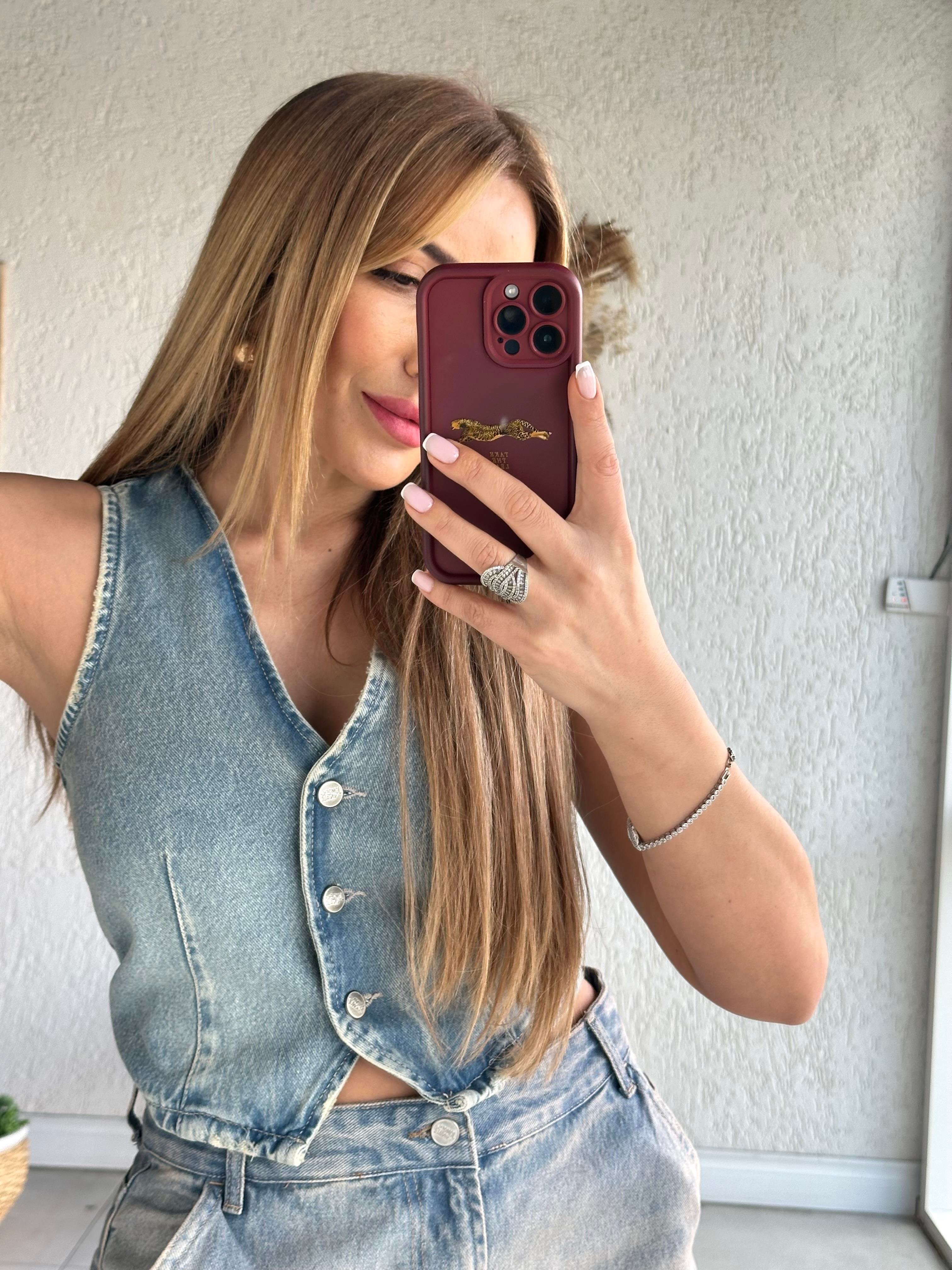 Yıkamalı Jean Yelek