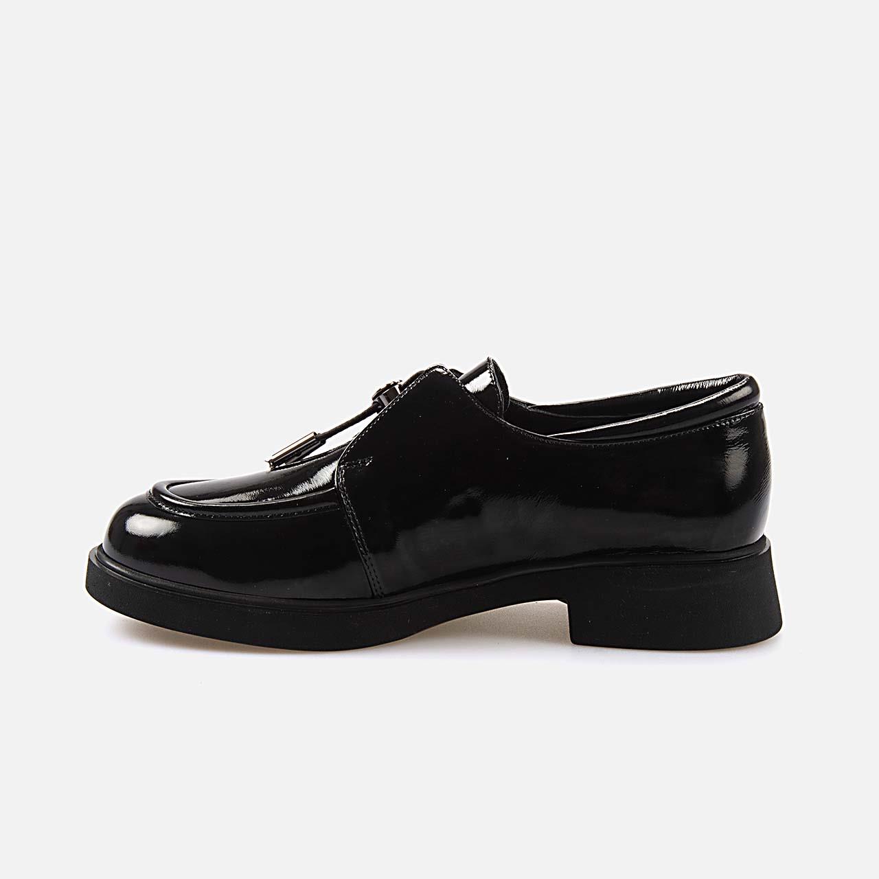 GünlükKemal TancaKemal Tanca Hakiki Deri Kadın Siyah Rugan Günlük Ayakkabı 5766