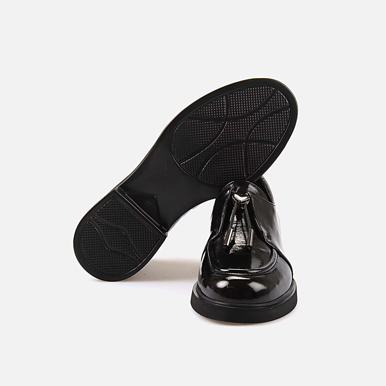 GünlükKemal TancaKemal Tanca Hakiki Deri Kadın Siyah Rugan Günlük Ayakkabı 5766