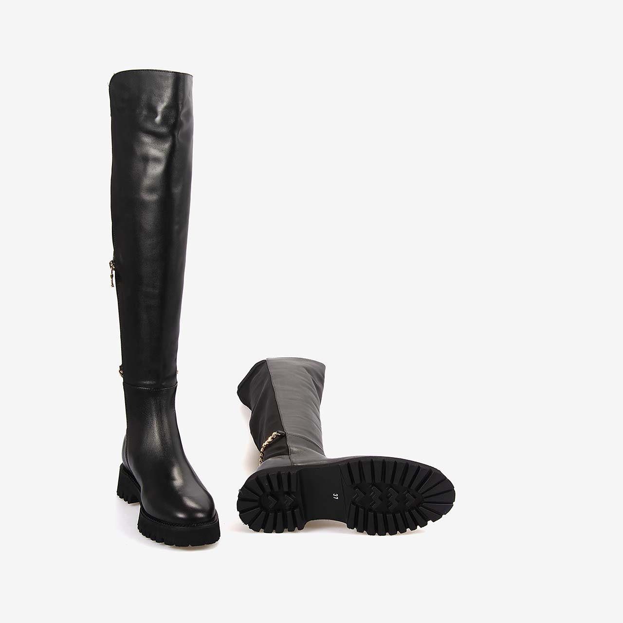 Günlük ÇizmeMocassiniMocassini Hakiki Deri & Streç Siyah Kadın Çizme 5780-57S