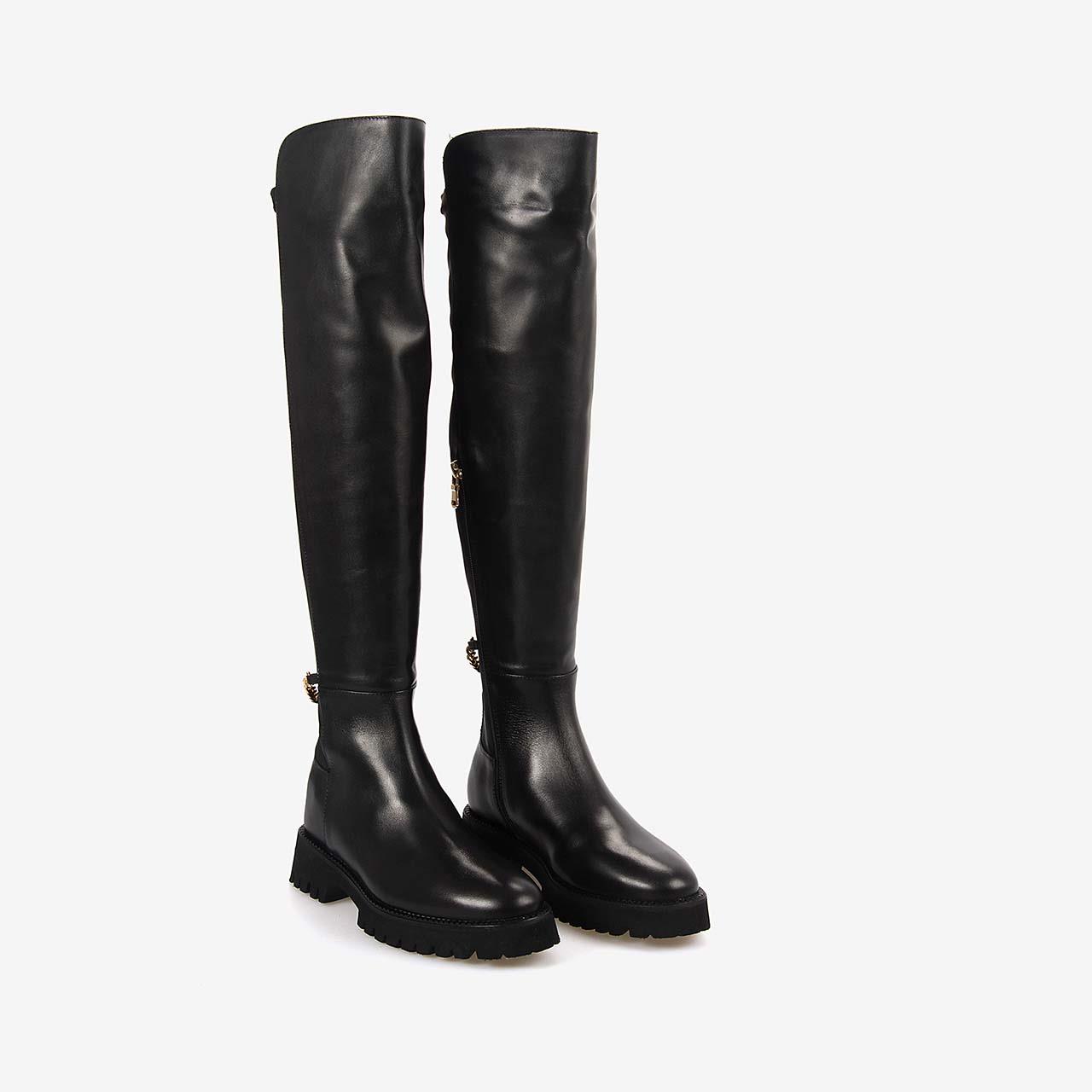 Günlük ÇizmeMocassiniMocassini Hakiki Deri & Streç Siyah Kadın Çizme 5780-57S