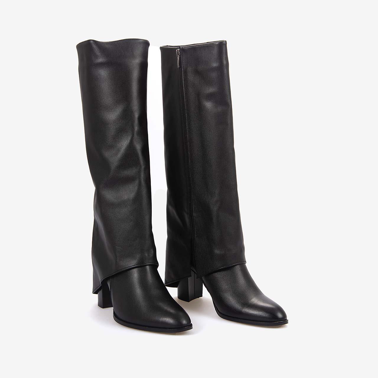 Günlük ÇizmeRougeRouge Hakiki Deri Kadın Topuklu Siyah Çizme 825