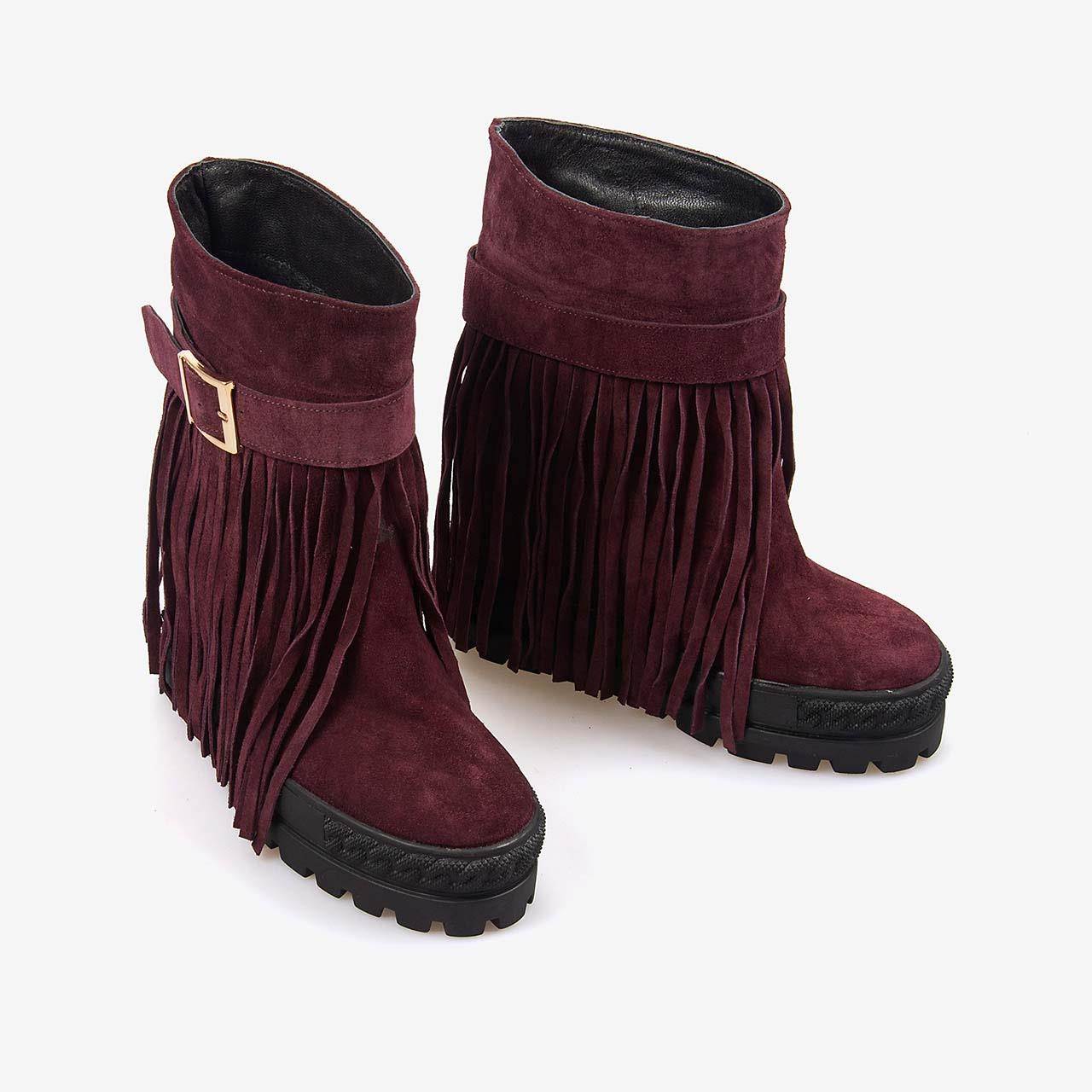 Günlük BotRougeRouge Hakiki Süet Deri  Kalın Taban Gizli Topuk Kadın Bot 44215