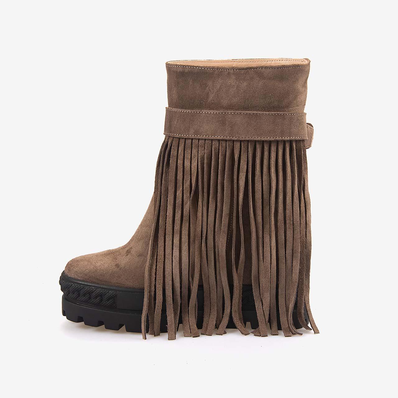 Günlük BotRougeRouge Hakiki Süet Deri  Kalın Taban Gizli Topuk Kadın Bot 44215